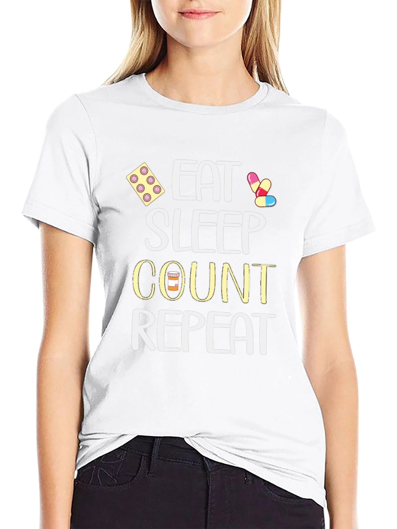 Black Eat Sleep Count Repeat - Funny Medical T-Shirt view 9