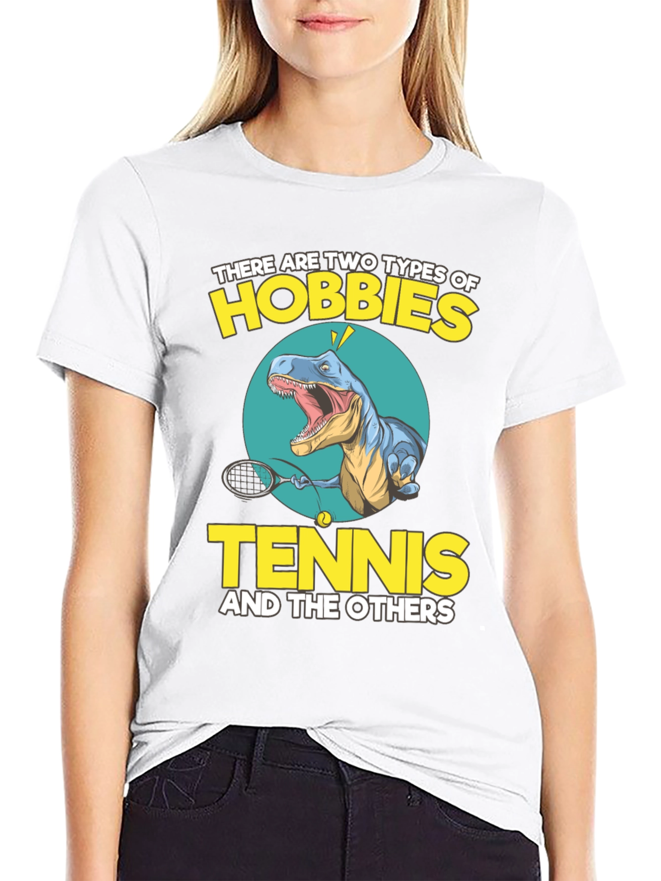 Black Tennis Dinosaur Graphic Tee - Funny Hobby Shirt view 9