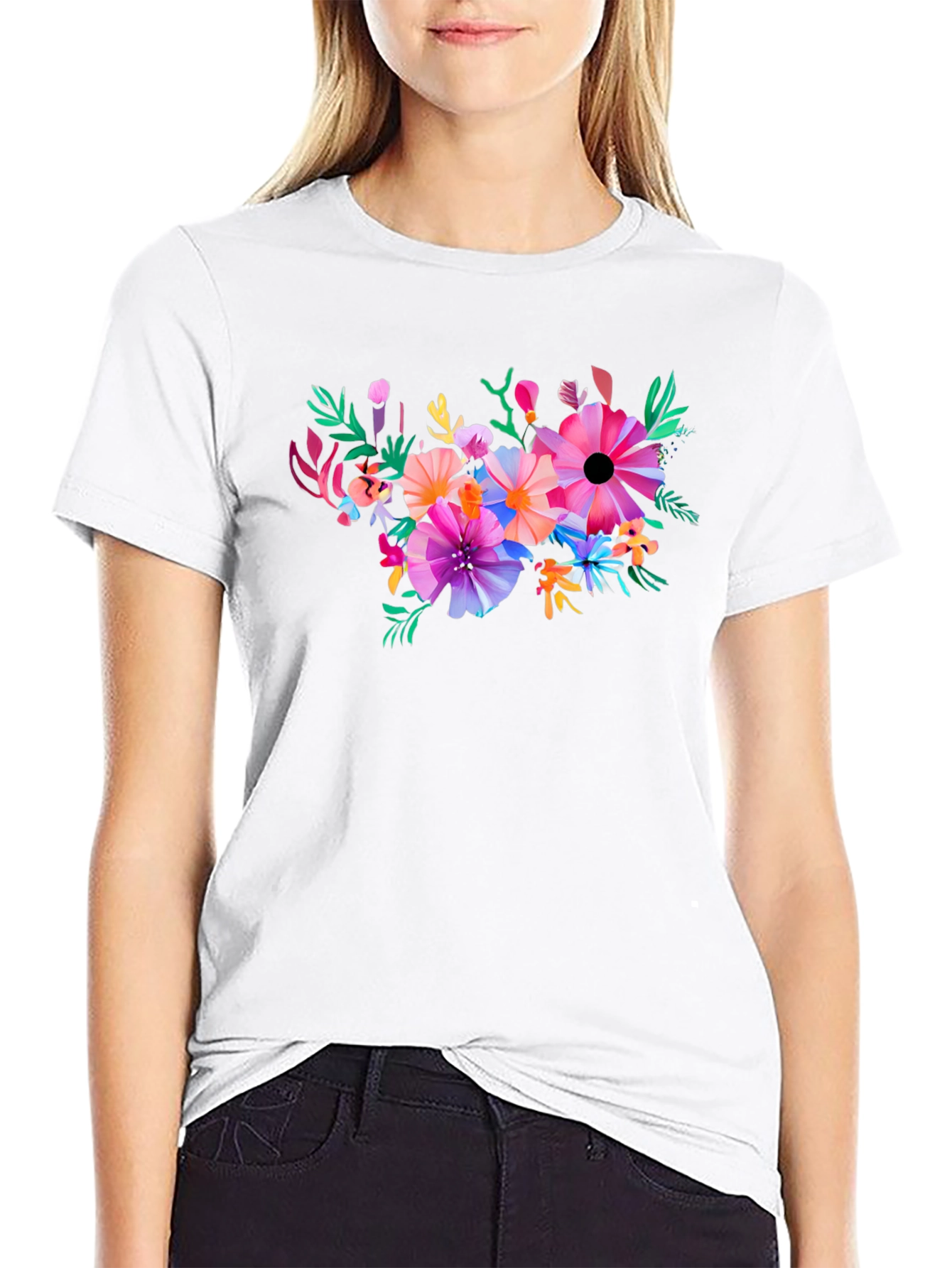 Black Floral Graphic Black T-Shirt view 9