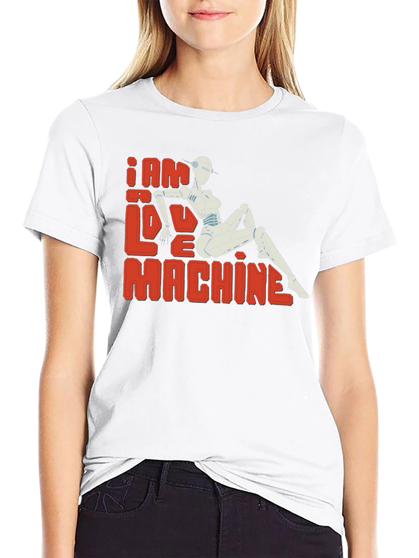 Black I Am Love Machine T-Shirt - Sci-Fi Robot Design view 9