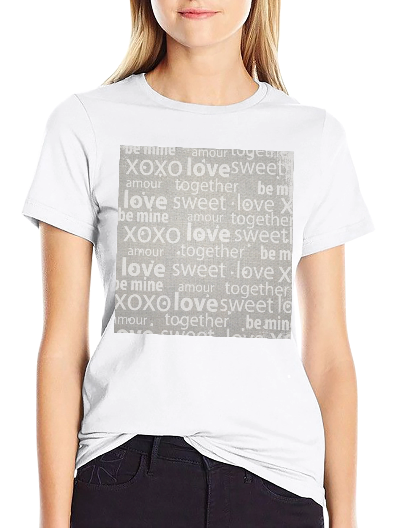 Black Love XOXO Pattern Black T-Shirt view 9