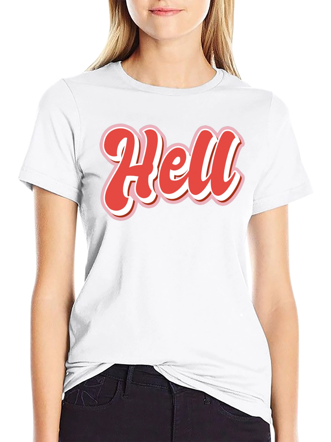 Black Retro "Hell" Graphic Tee - Black Cotton Blend Shirt view 9