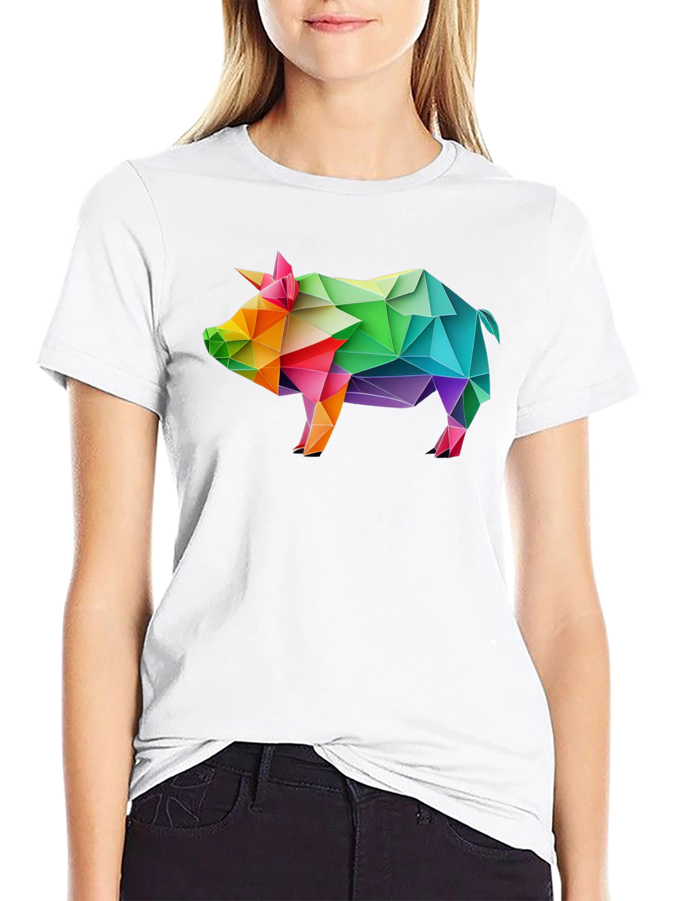Black Geometric Pig T-Shirt - Black, Unique Design view 9