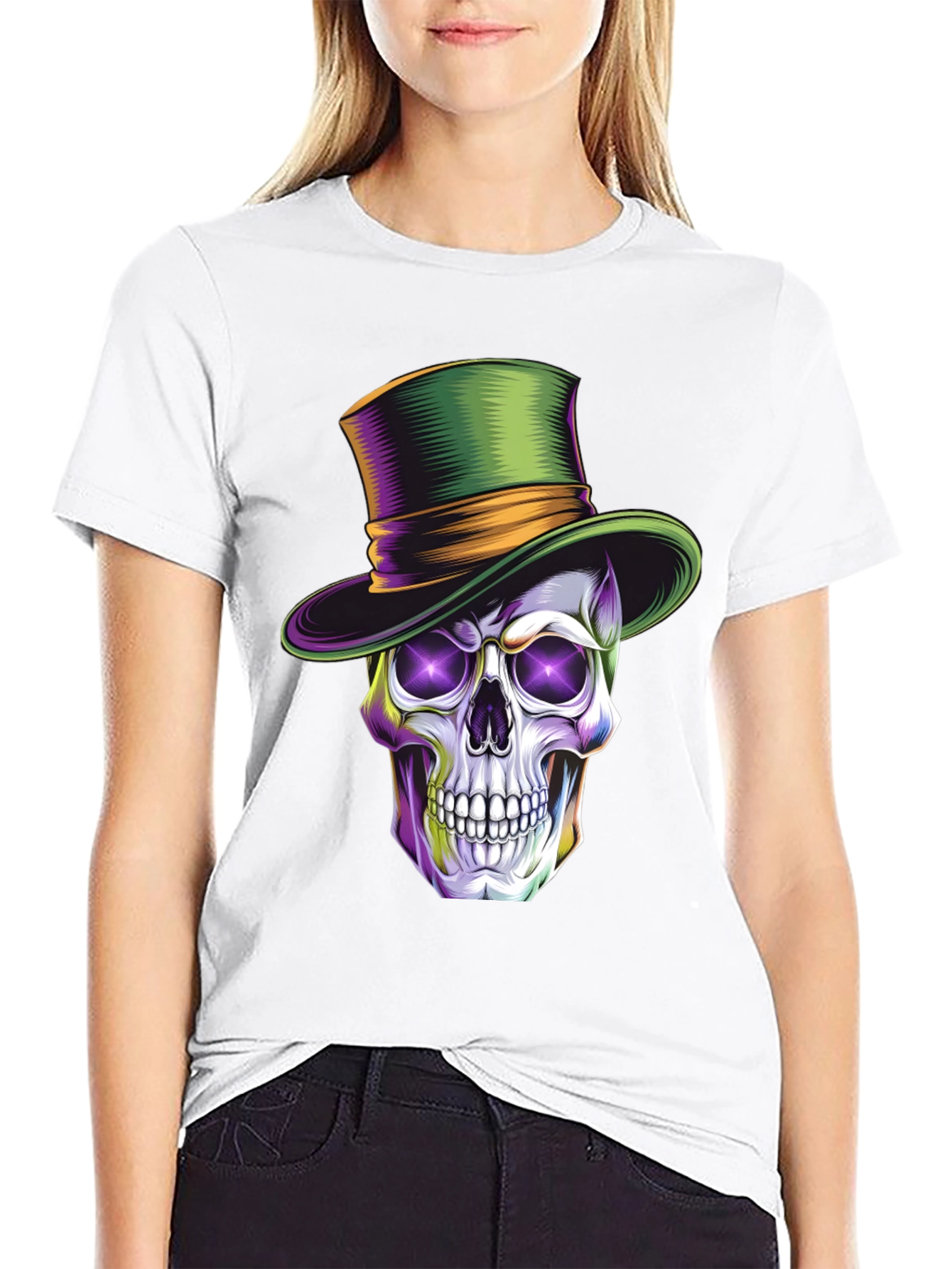 Black Skull with Top Hat Graphic T-Shirt view 9
