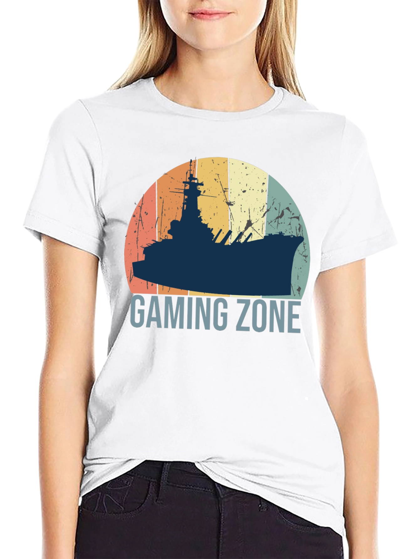 Black Gaming Zone Battleship T-Shirt - Retro Style view 9
