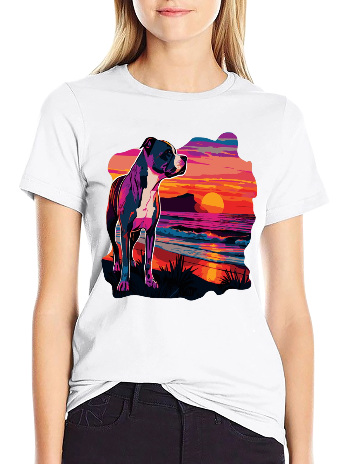 Black Sunset Pitbull Graphic Tee - Cool Dog Lover Shirt view 9