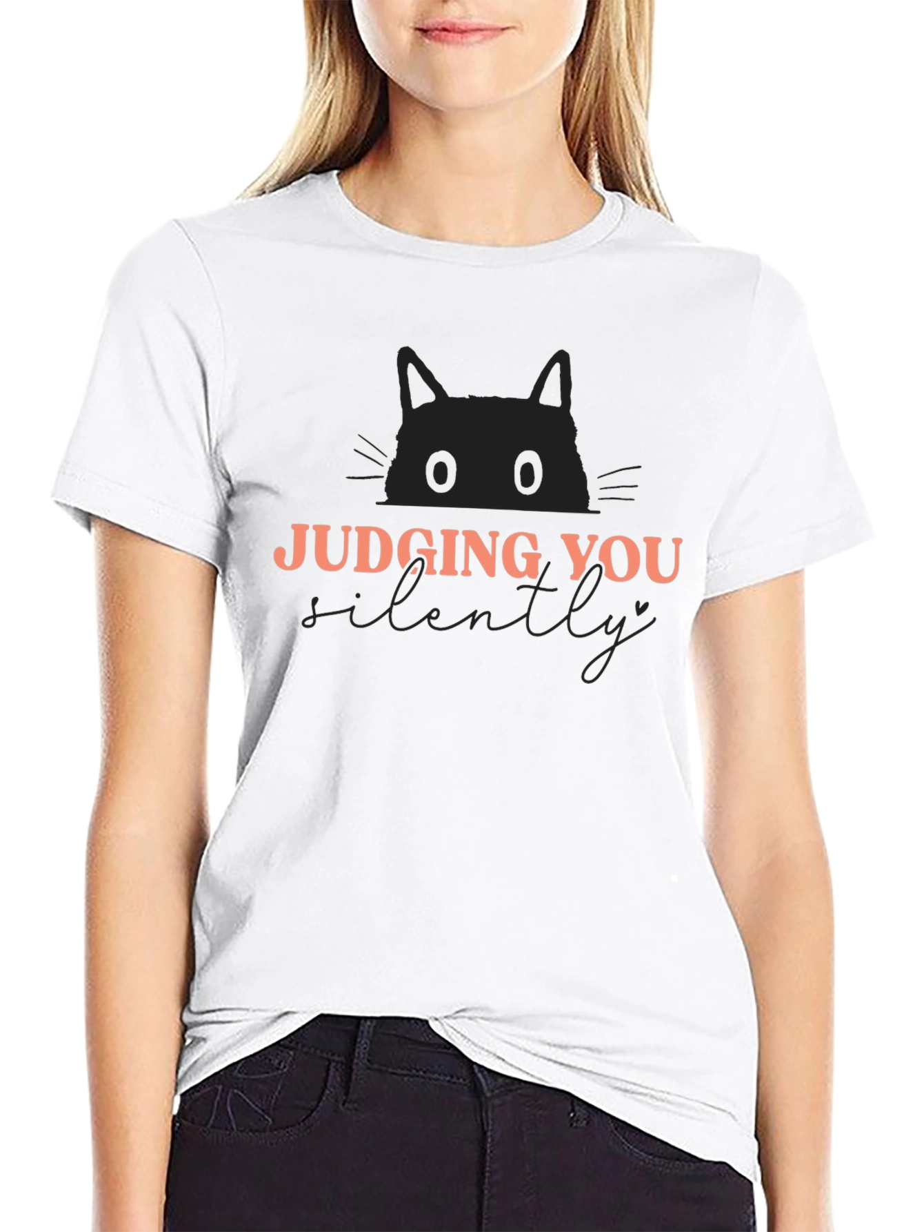Black Judging You Silently Cat Graphic Tee view 9
