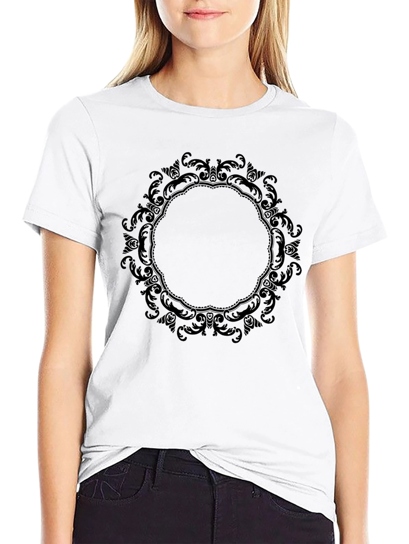 Black Black Mandala Print Crew Neck T-Shirt view 9