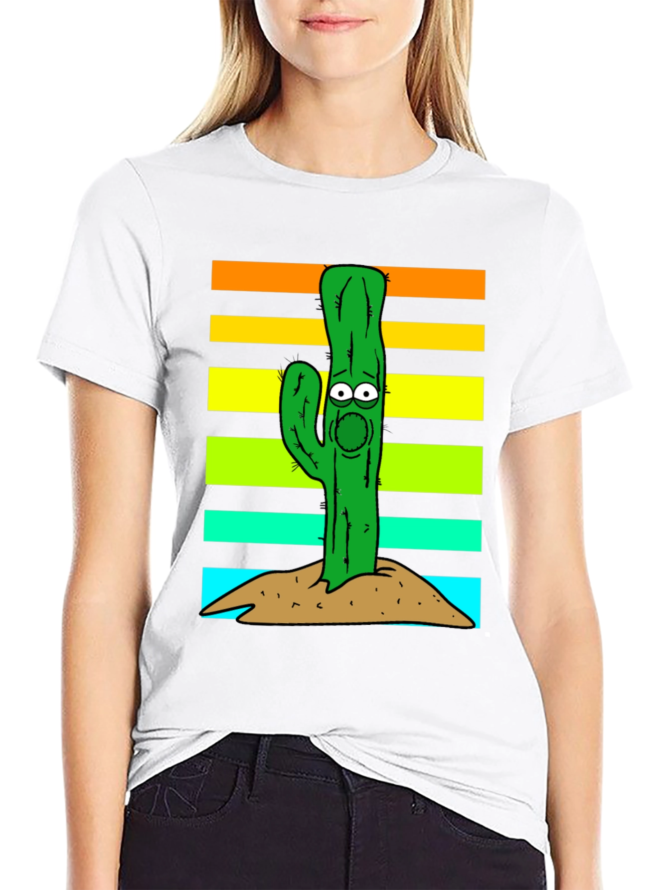 Black Cartoon Cactus Graphic T-Shirt view 9