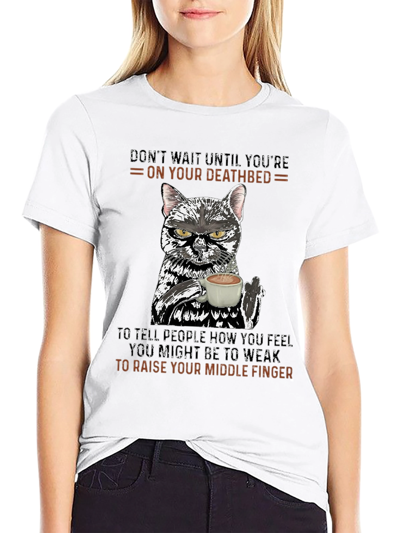 Black Funny Cat Middle Finger Graphic T-Shirt view 9