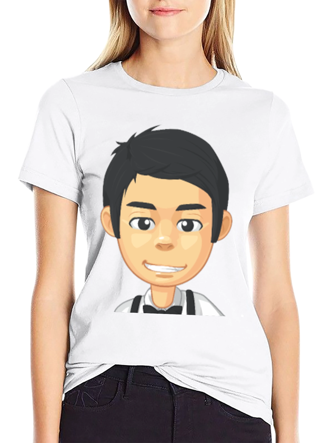 Black Cartoon Waiter Graphic Tee - Black Crew Neck T-Shirt view 9