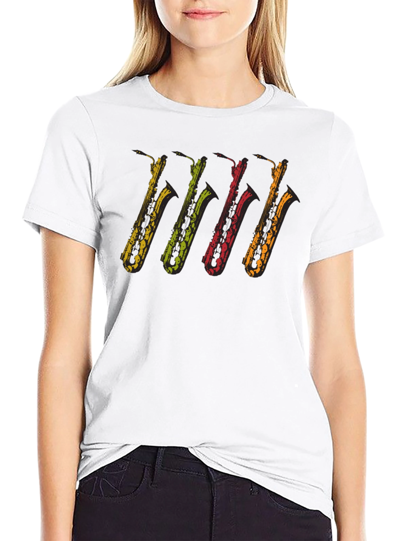 Black Cool Saxophones Black T-Shirt | Music Lover Tee view 9