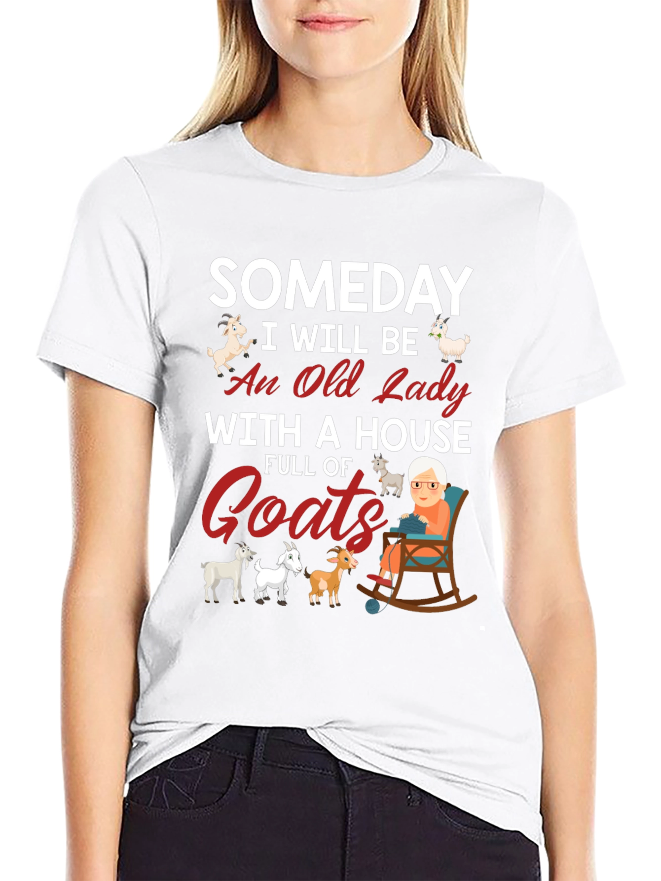 Black Someday Old Lady with Goats T-Shirt view 9