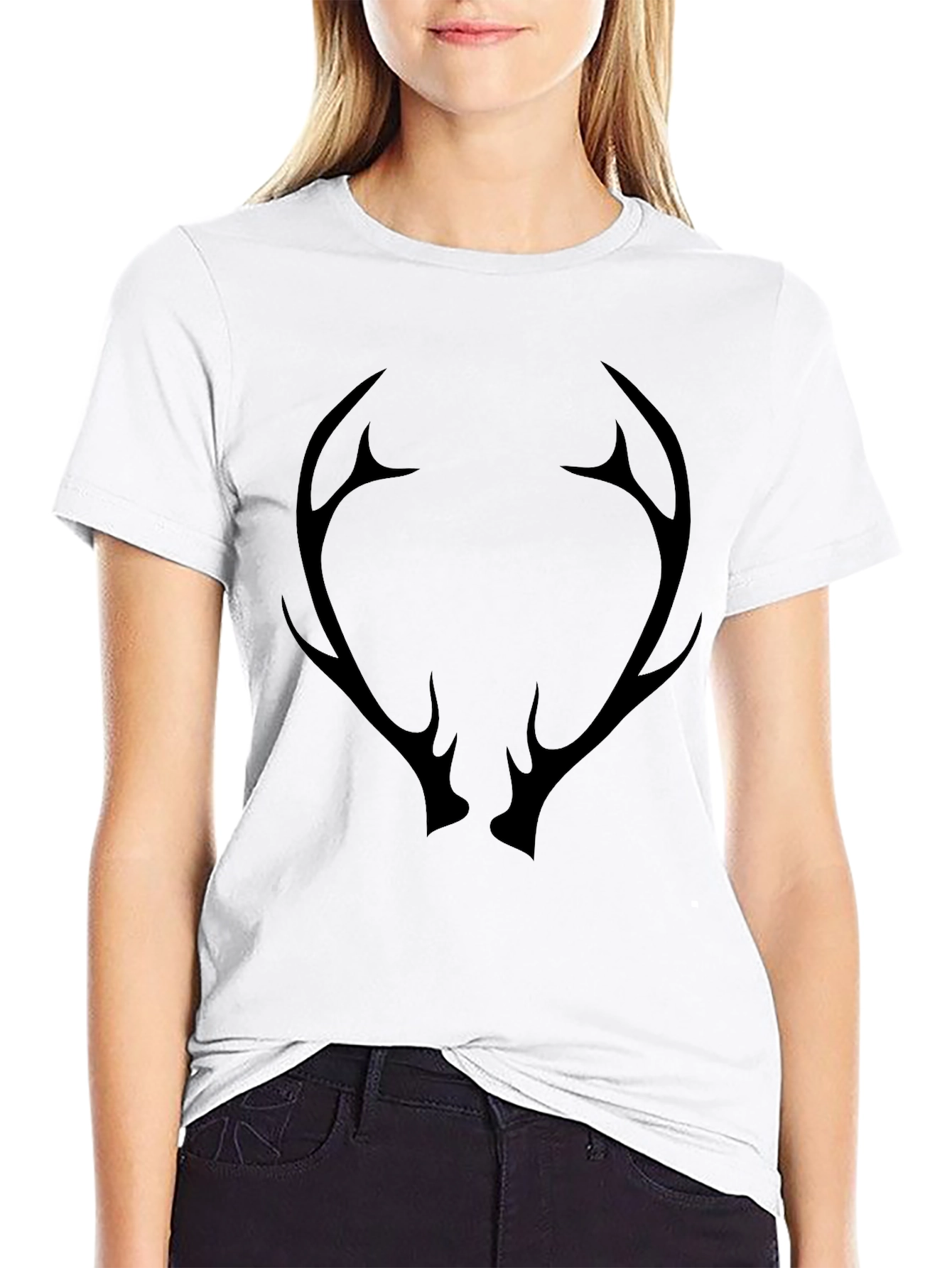 Black Men's Black T-Shirt with Antler Graphic view 9
