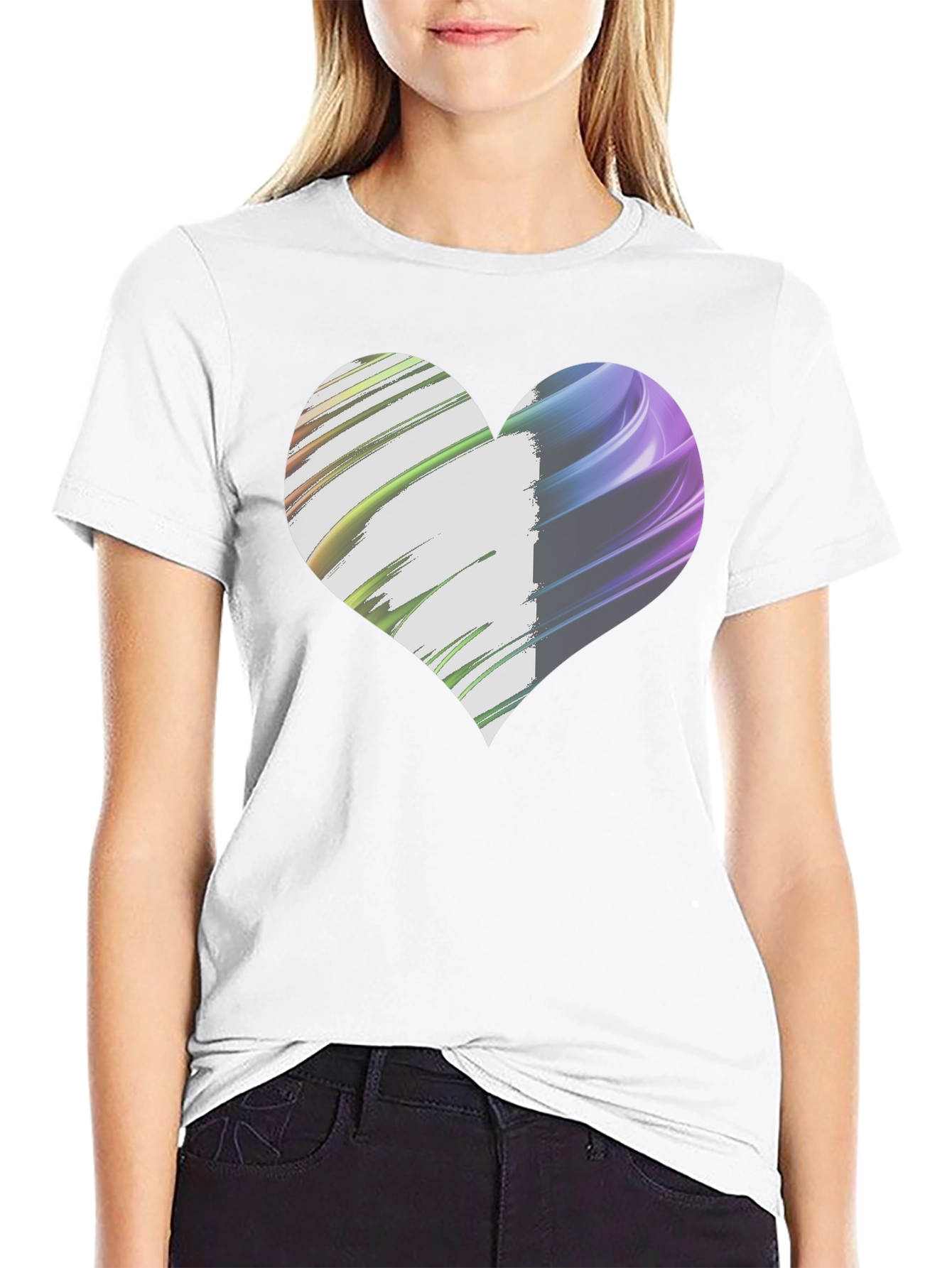 Black Heart Design Black Cotton Casual Tee view 9