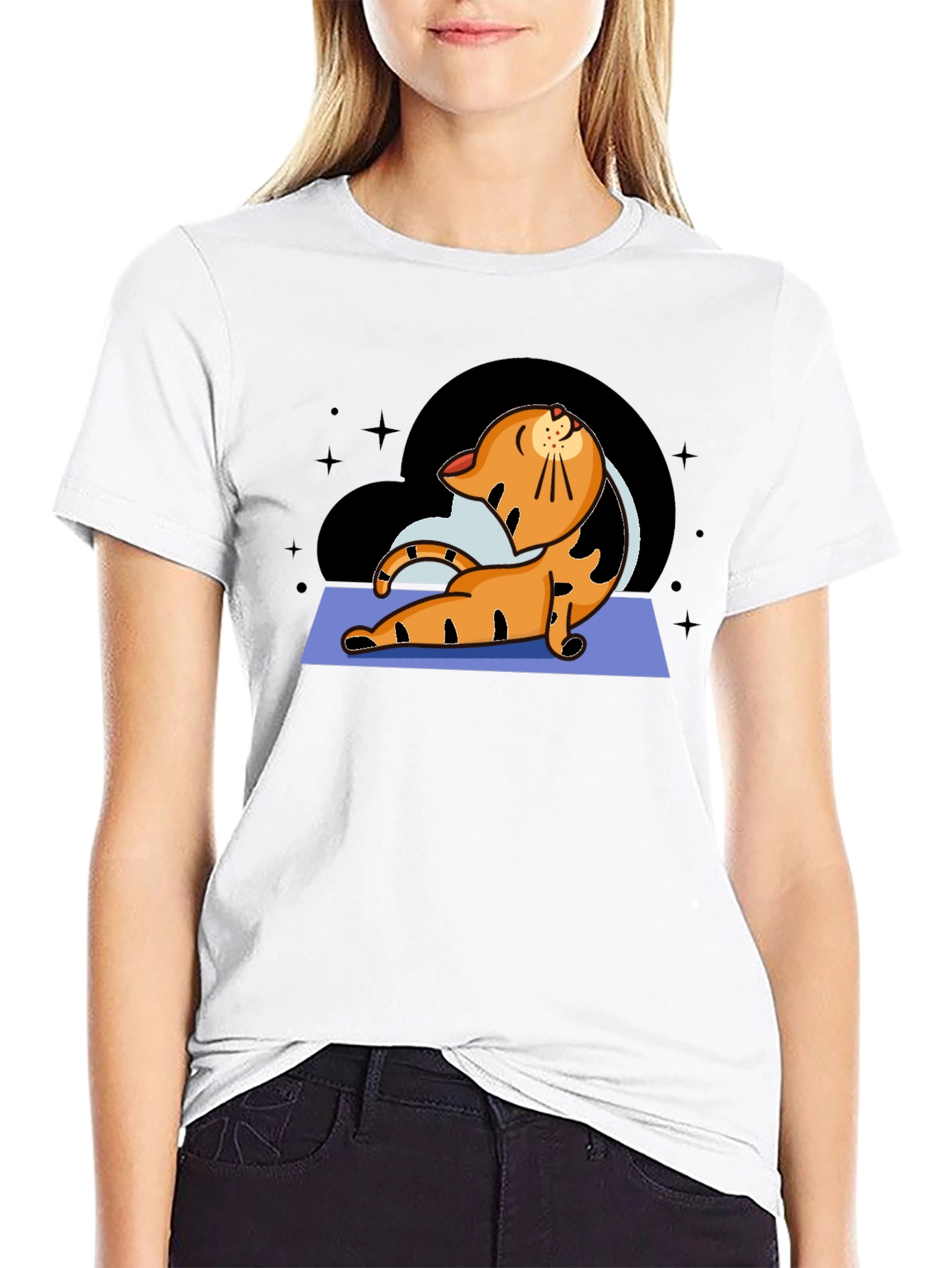 Black Yoga Cat Graphic T-Shirt view 9