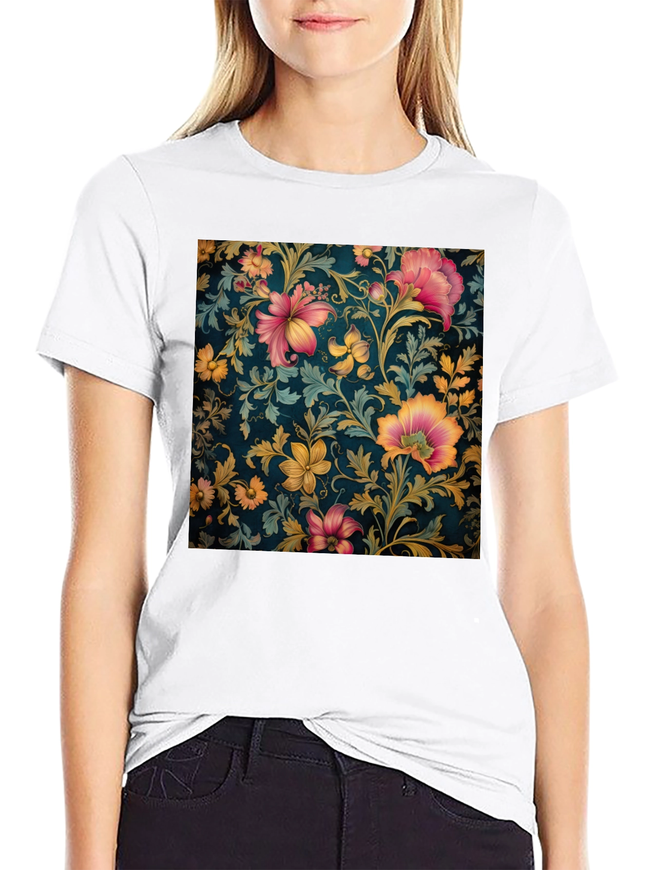 Black Floral Print Crew Neck T-Shirt view 9