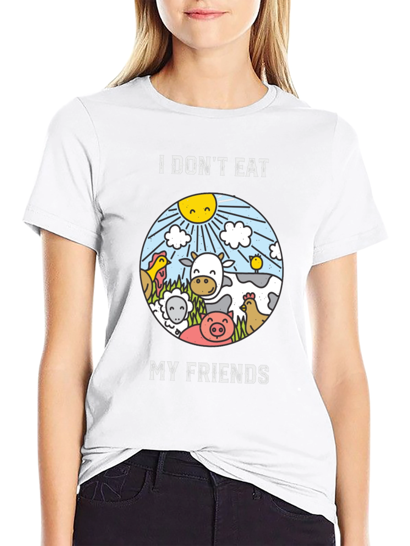 Black Vegan T-Shirt: I Don't Eat My Friends, Cruelty-Free Apparel view 9