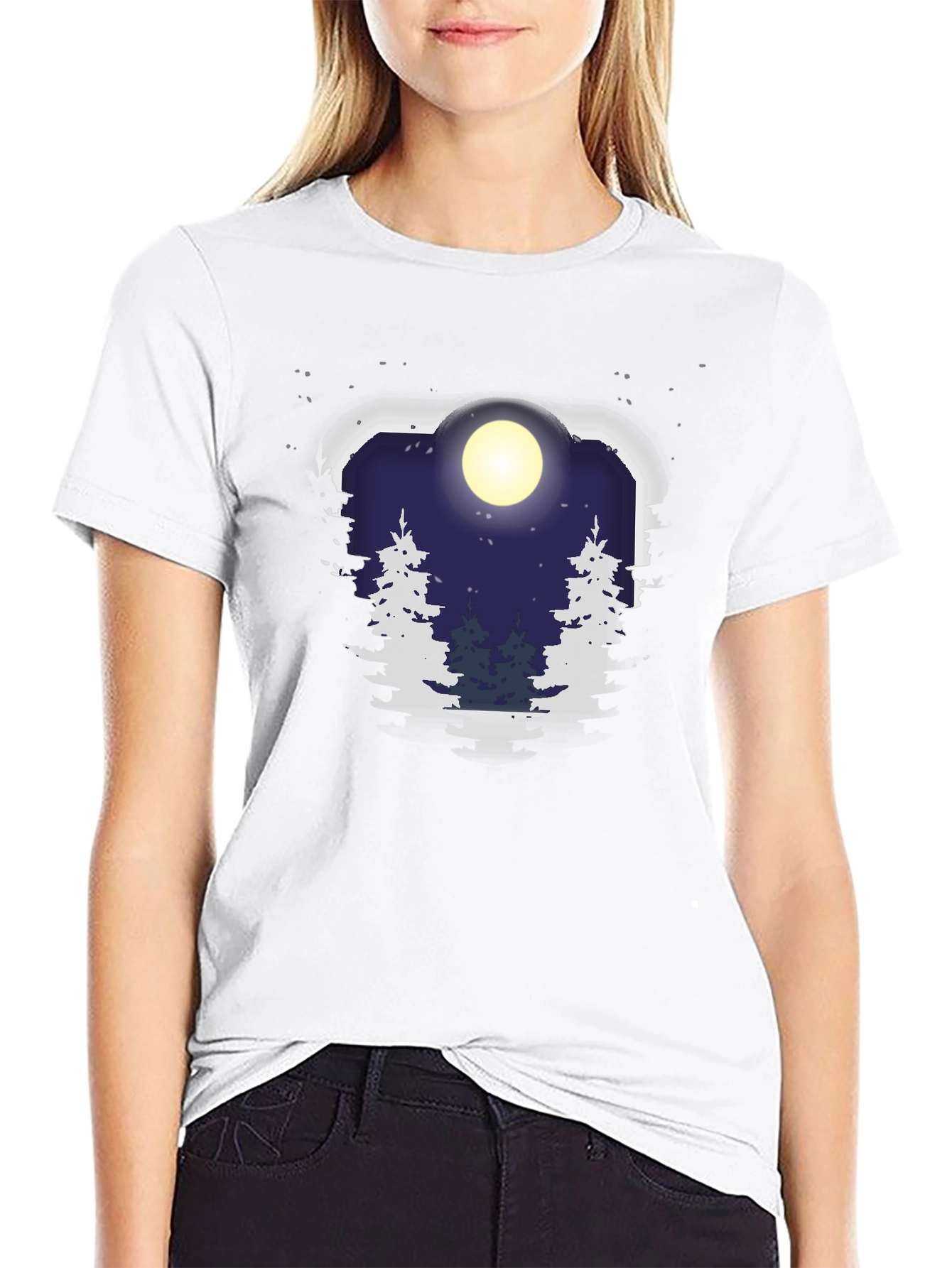 Black Night Forest Moon Graphic Tee - Unisex Black T-Shirt view 9
