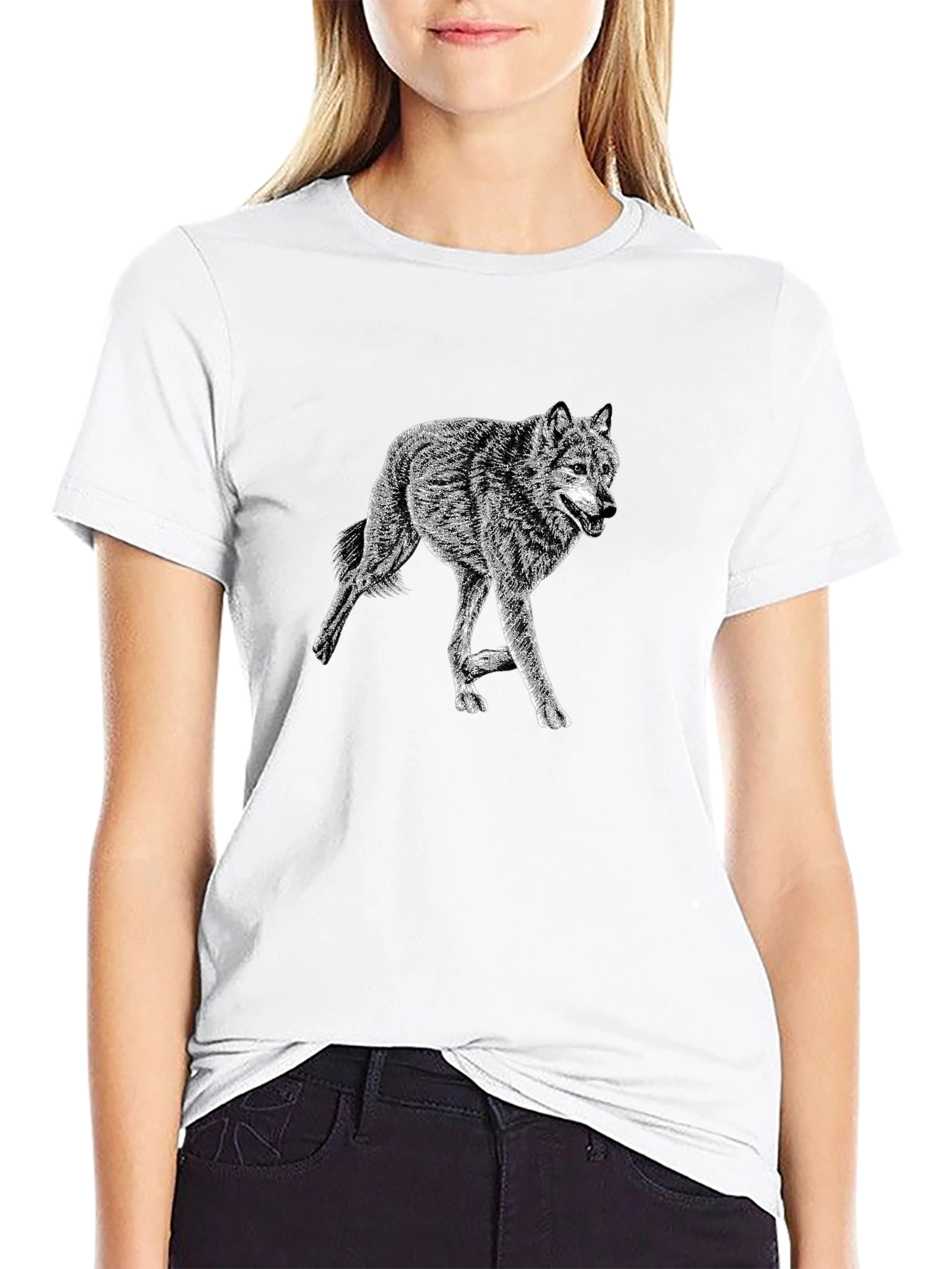 Black Black Wolf Graphic Tee - Stylish Crew Neck Cotton T-Shirt view 9
