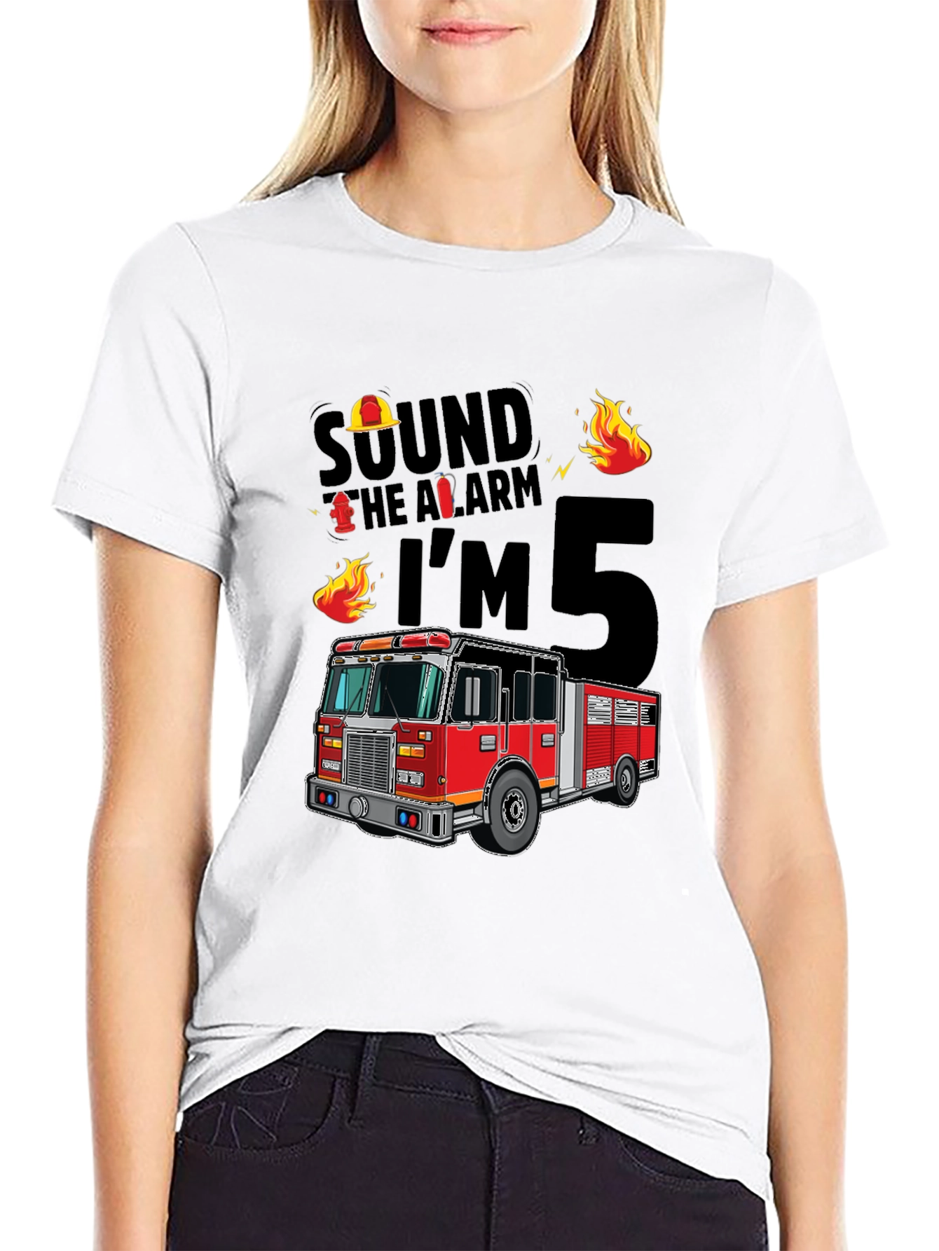Black Fire Truck 5th Birthday T-Shirt view 9
