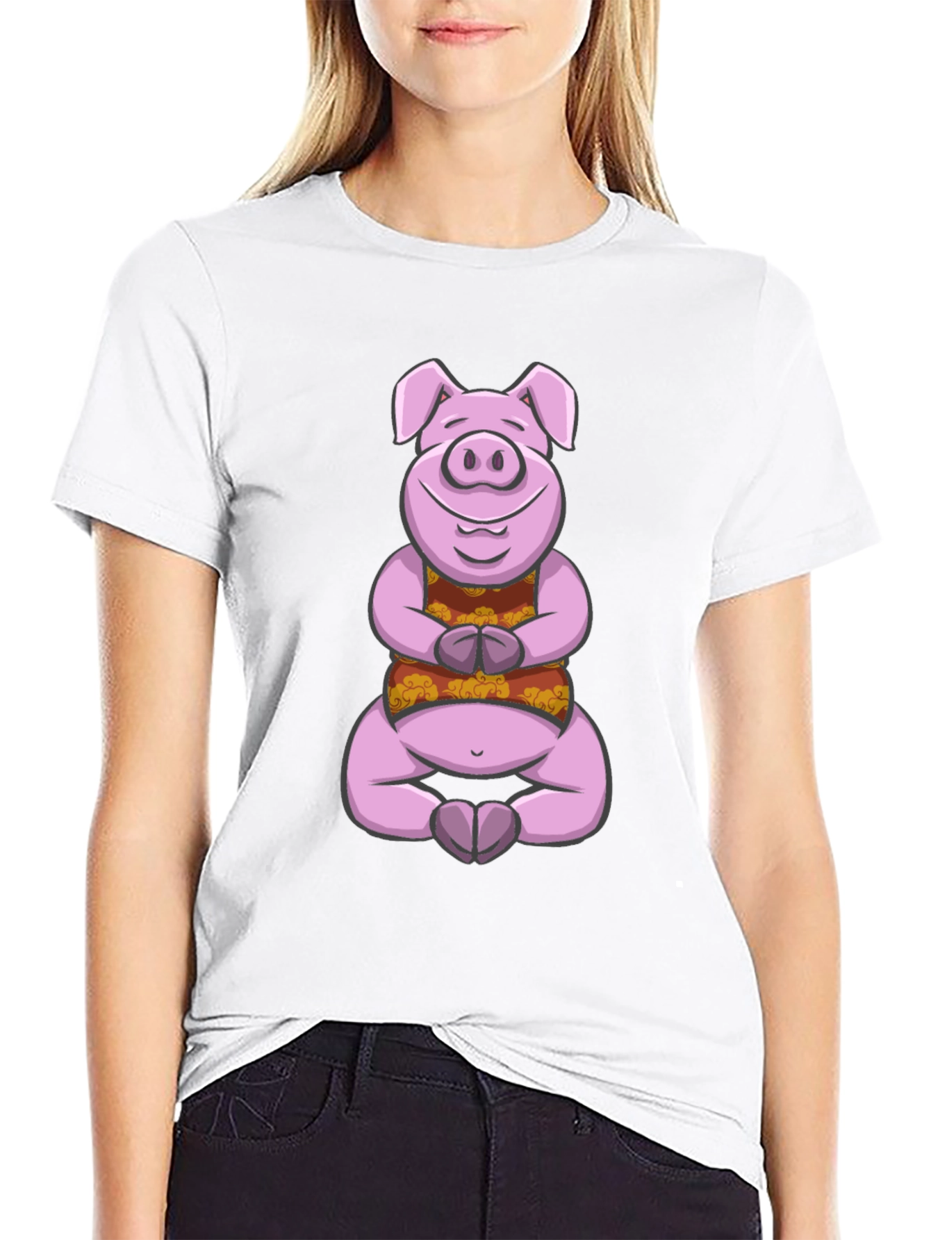 Black Meditating Pig Graphic Tee - Funny Yoga Shirt view 9