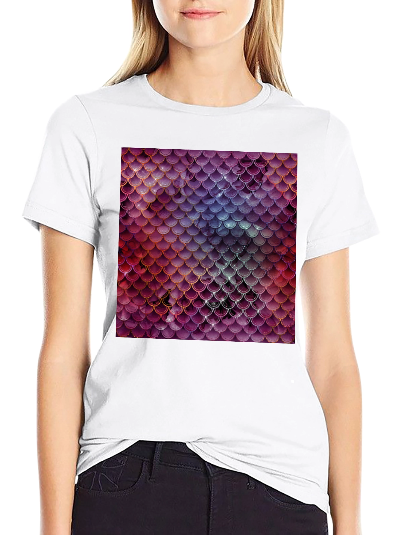 Black Men's T-Shirt with Fish Scale Print view 9