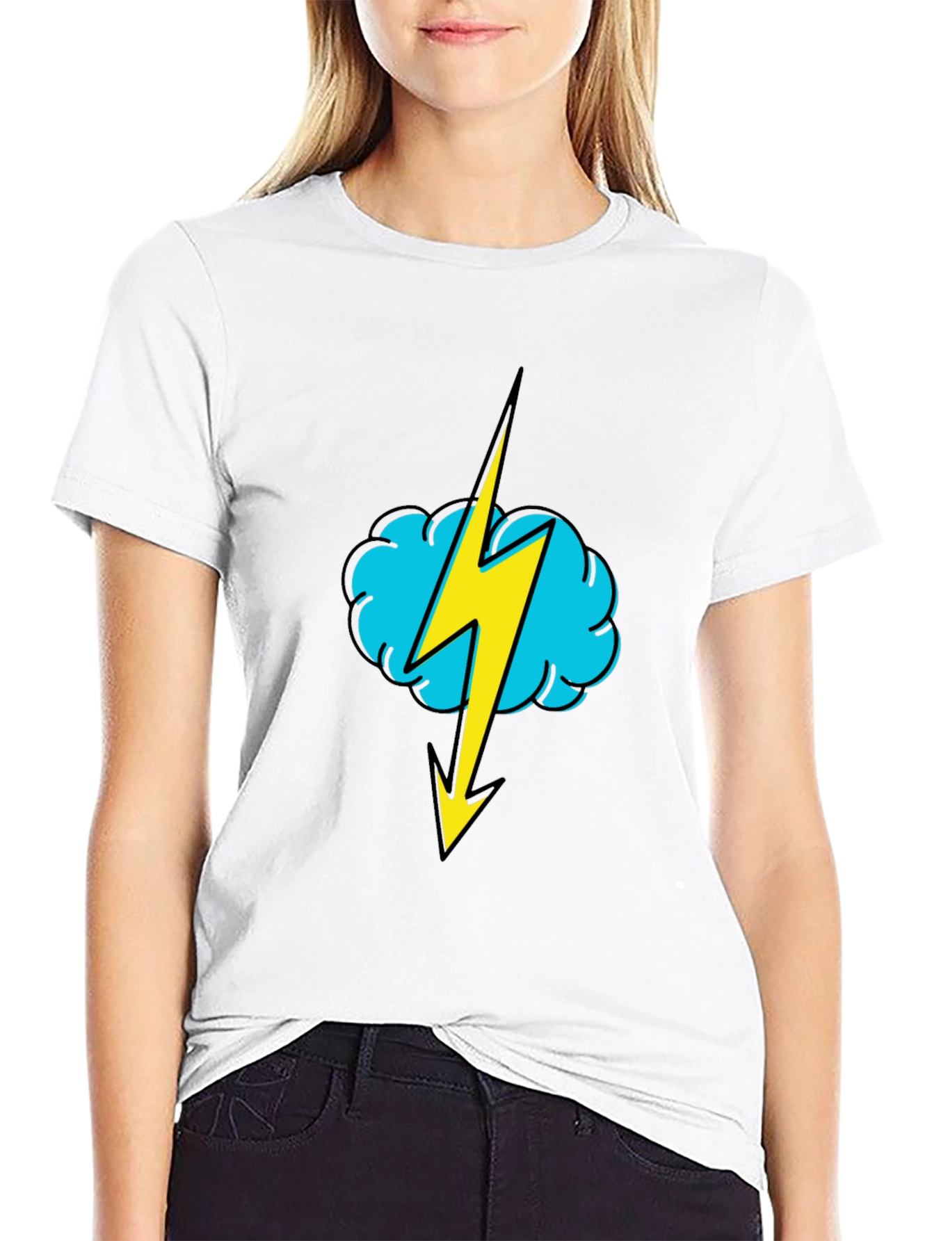 Black Black T-Shirt with Lightning Cloud Graphic view 9