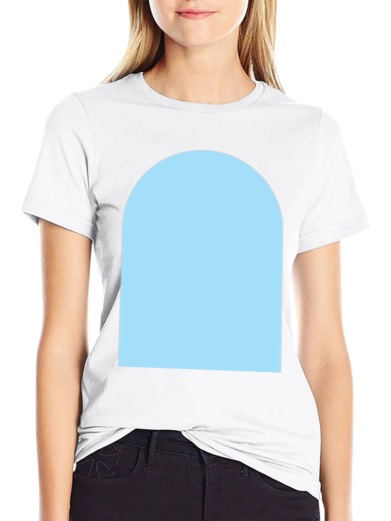 Black Black Crew Neck T-Shirt with Light Blue Arch Design view 9