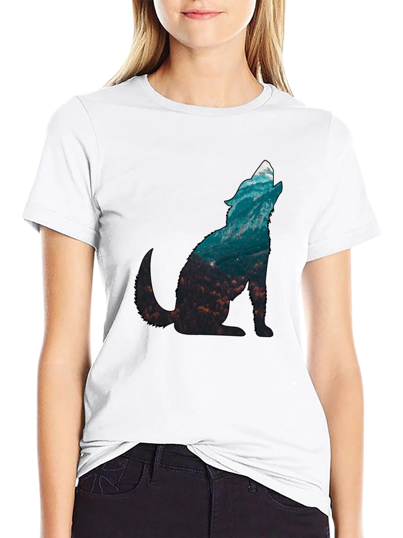 Black Wolf Nature Graphic Print Men's T-Shirt view 9