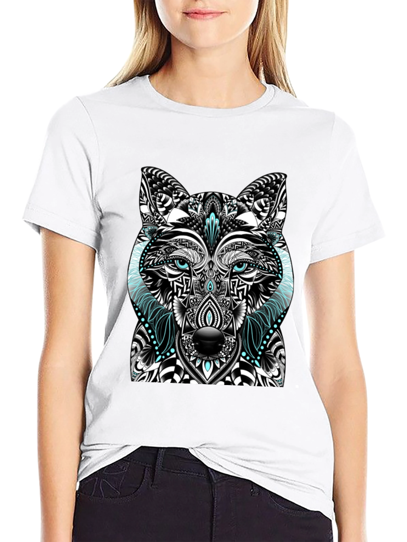 Black Wolf Graphic Print Men's Black T-Shirt view 9