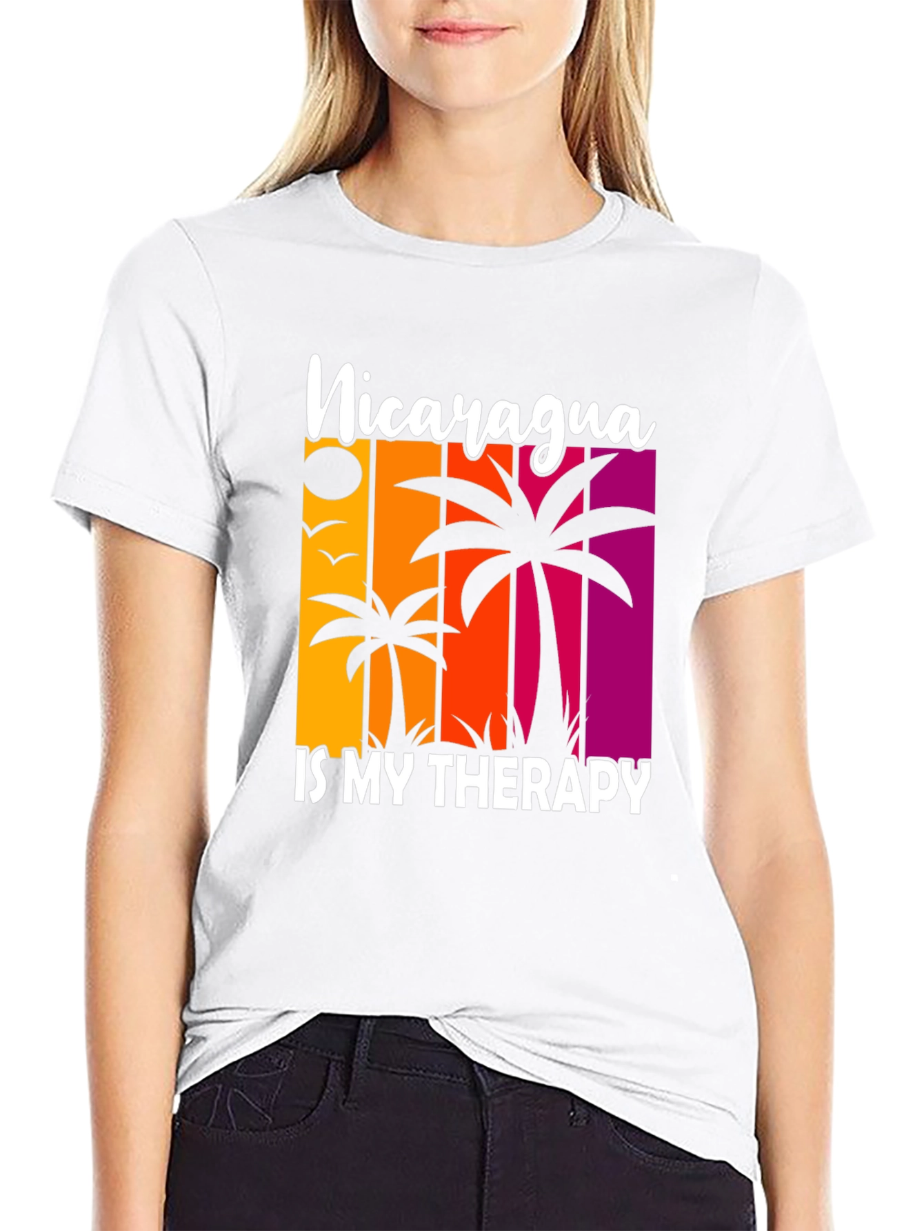 Black Nicaragua Therapy Graphic Tee, Tropical Palm Shirt view 9
