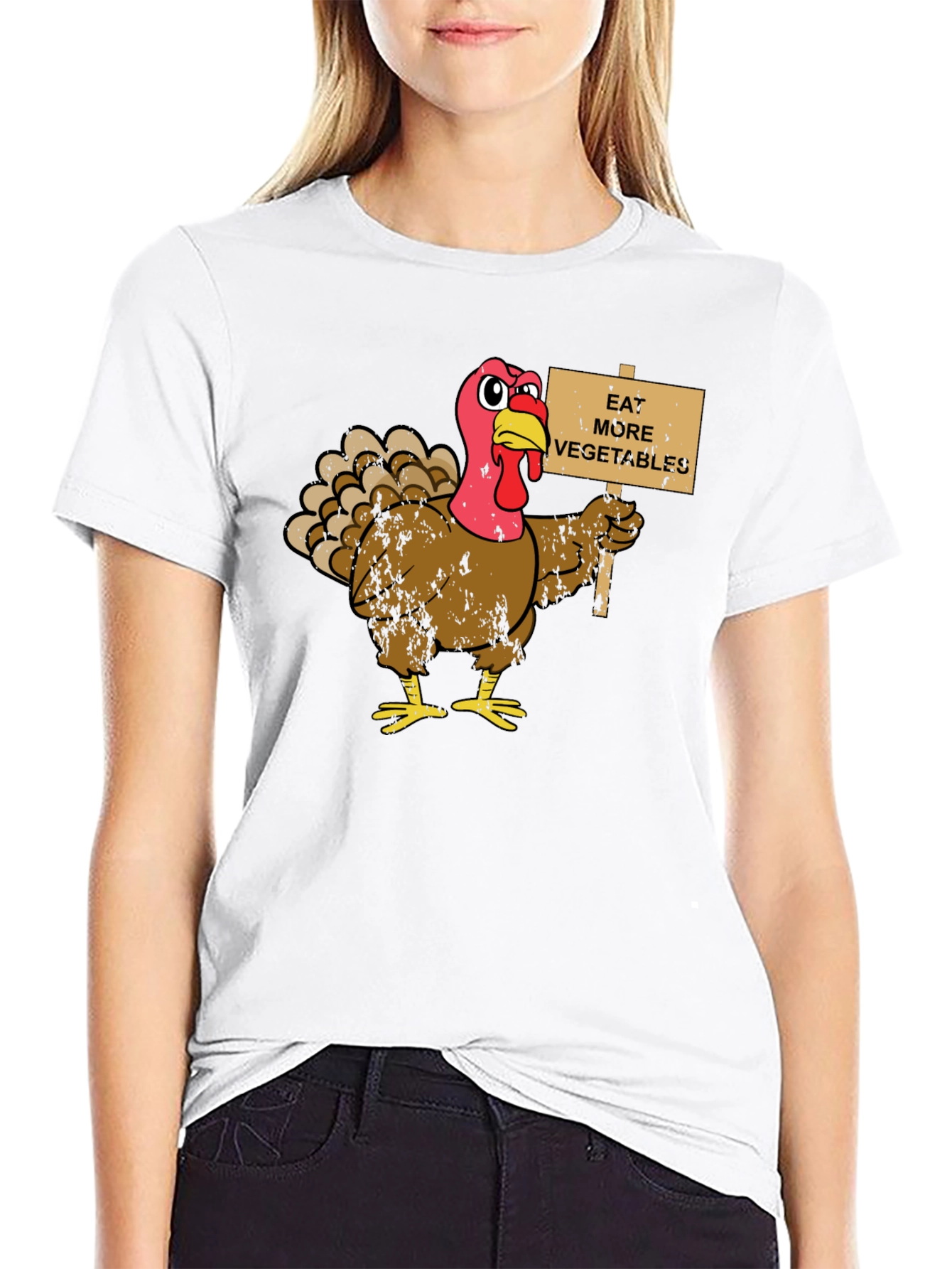 Black Eat More Vegetables Turkey Graphic T-Shirt view 9