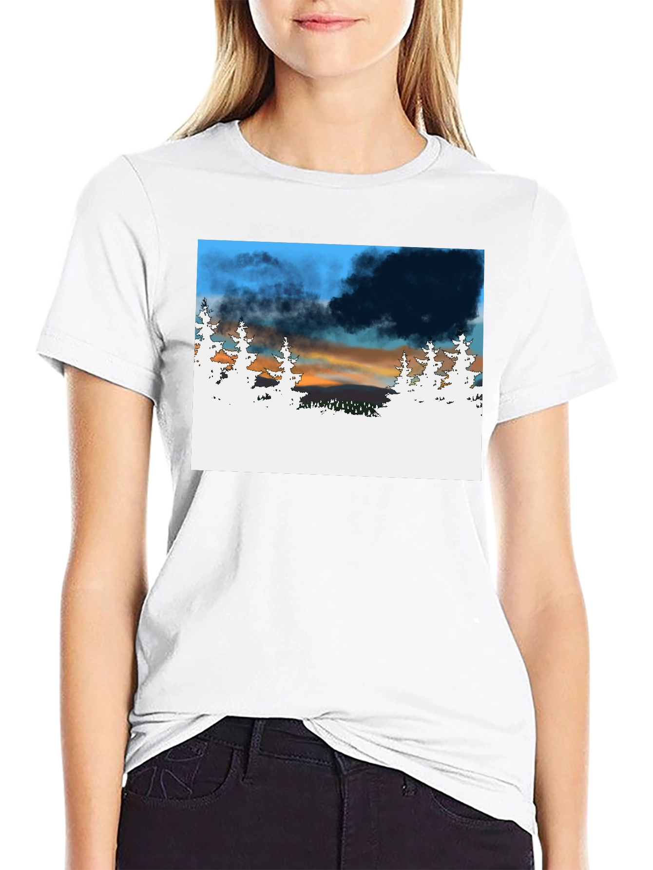 Black Nature Scene Graphic Print Black T-Shirt view 9