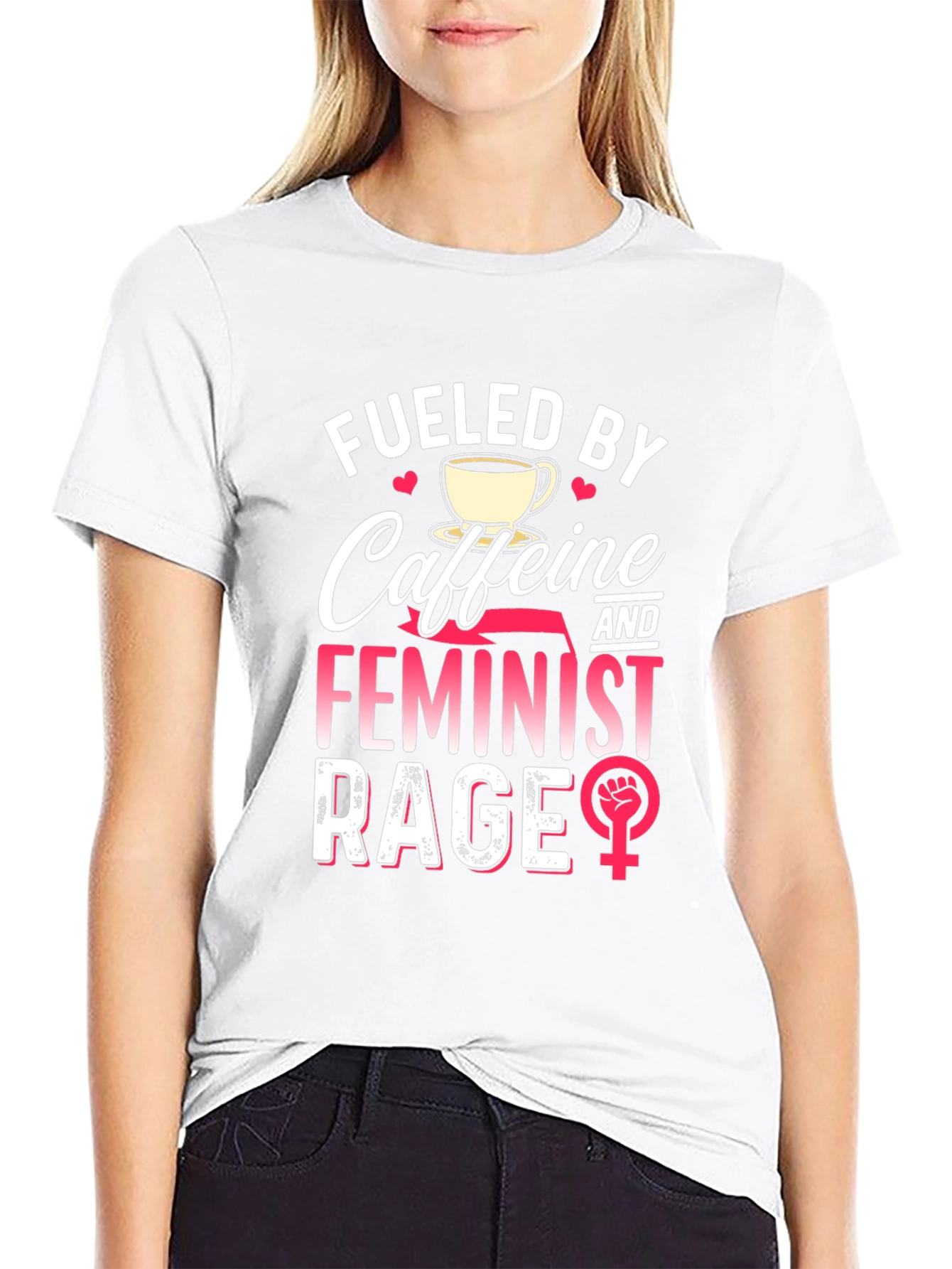 Black Fueled By Caffeine Feminist Rage Graphic Tee view 9