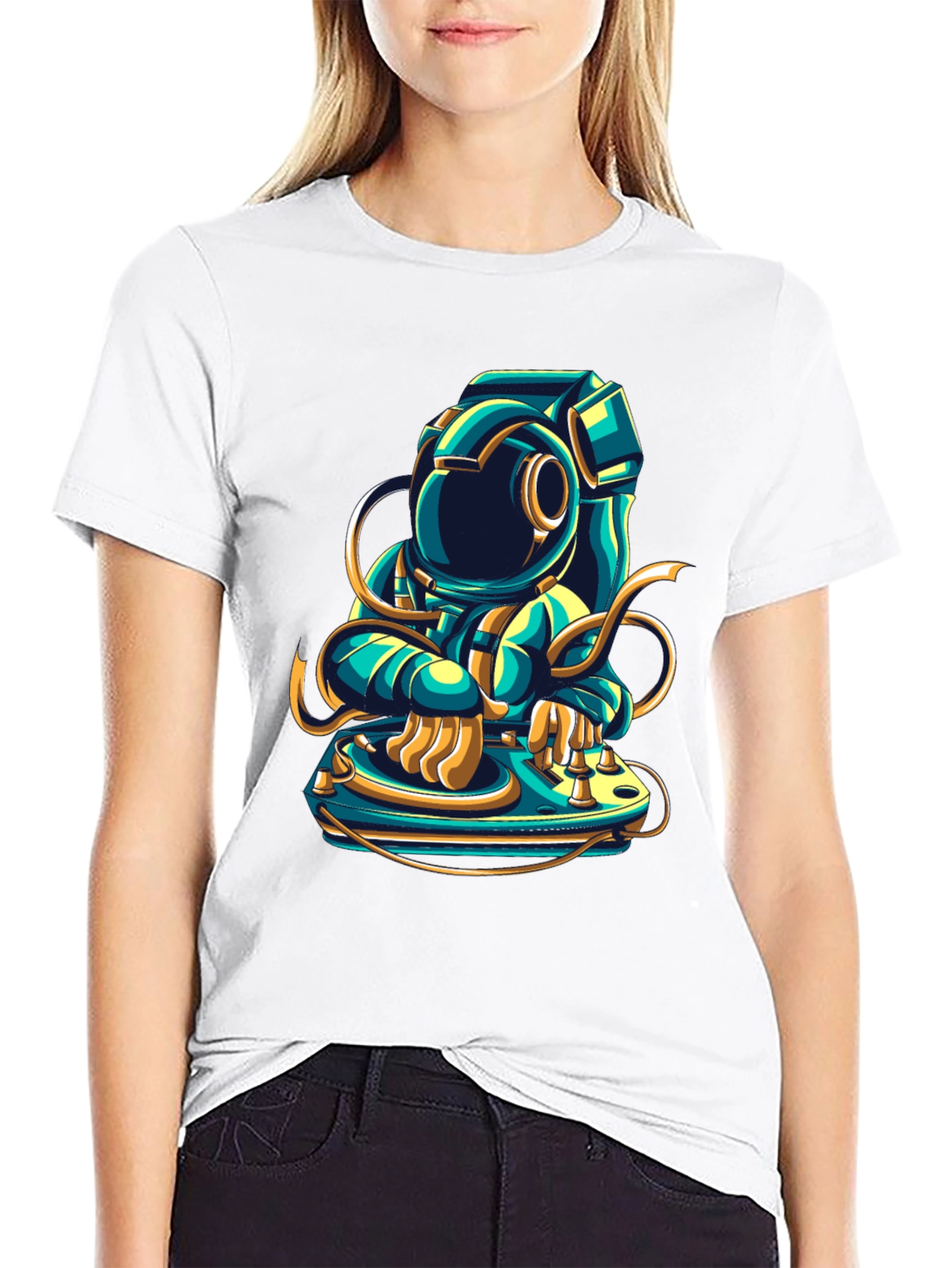 Black DJ Astronaut Graphic Tee - Cool Space Music Shirt view 9