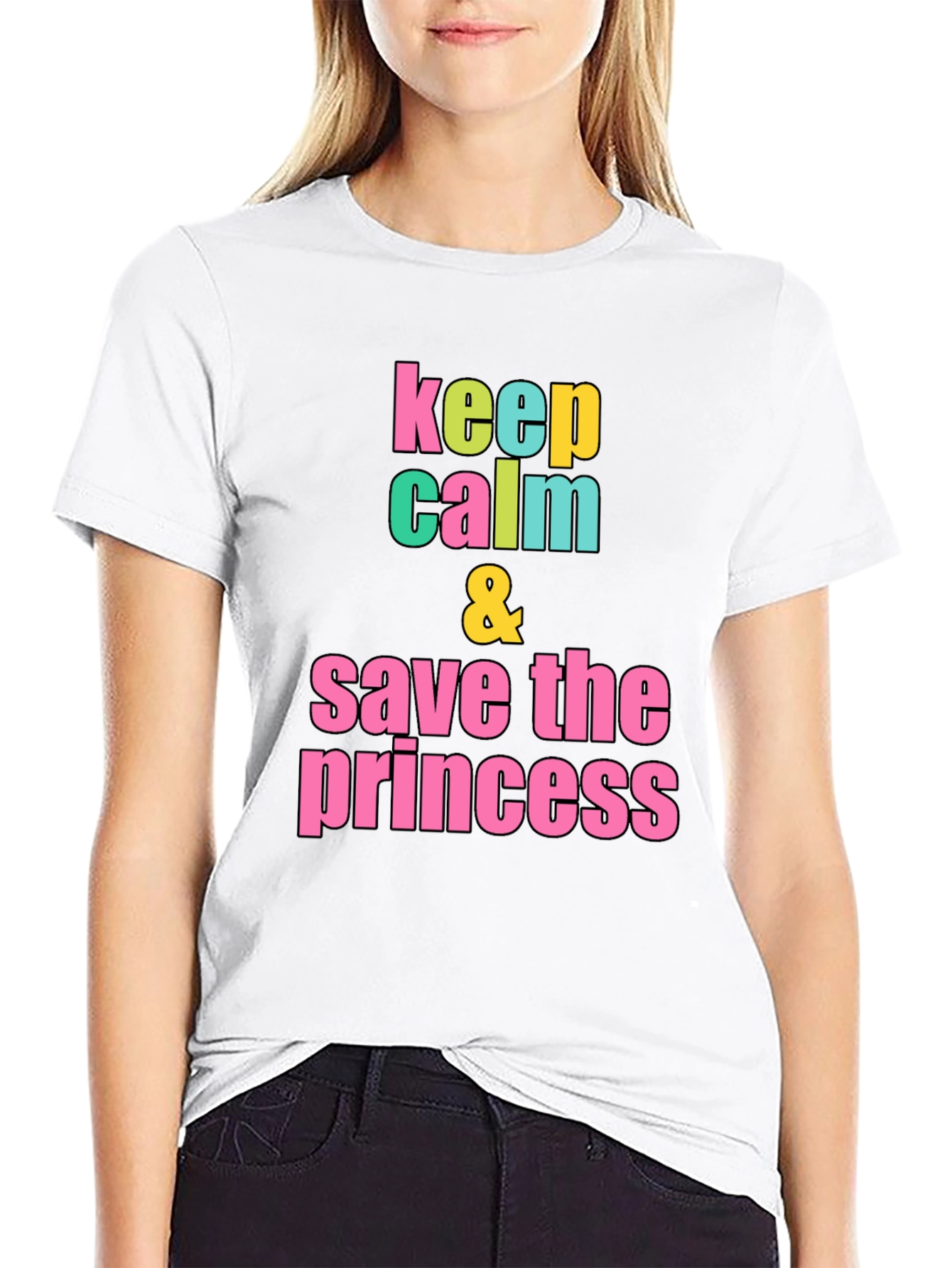 Black Keep Calm & Save the Princess Graphic T-Shirt view 9