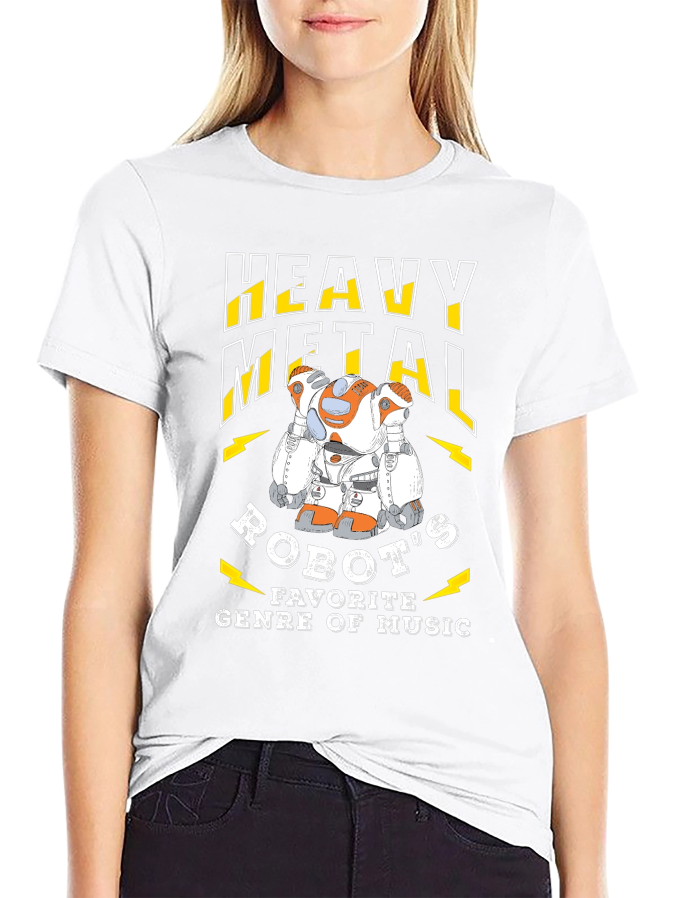 Black Heavy Metal Robot Music Fan T-Shirt view 9