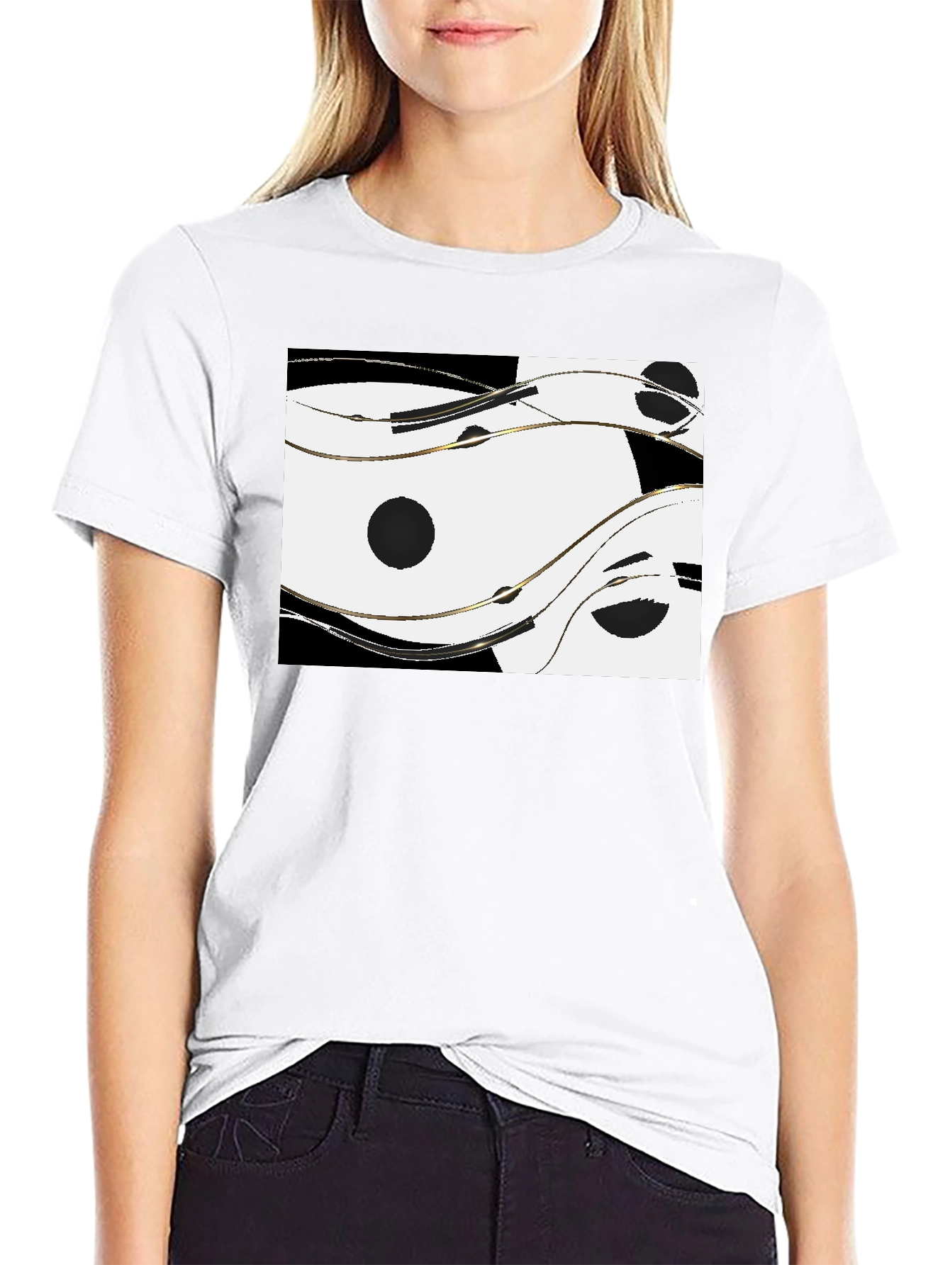 Black Abstract Yin Yang Style Graphic Tee - Black view 9