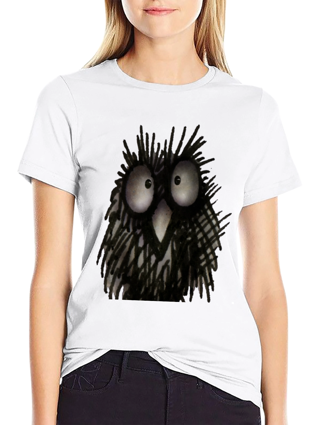 Black Whimsical Owl Graphic Tee - Black Unisex T-Shirt view 9