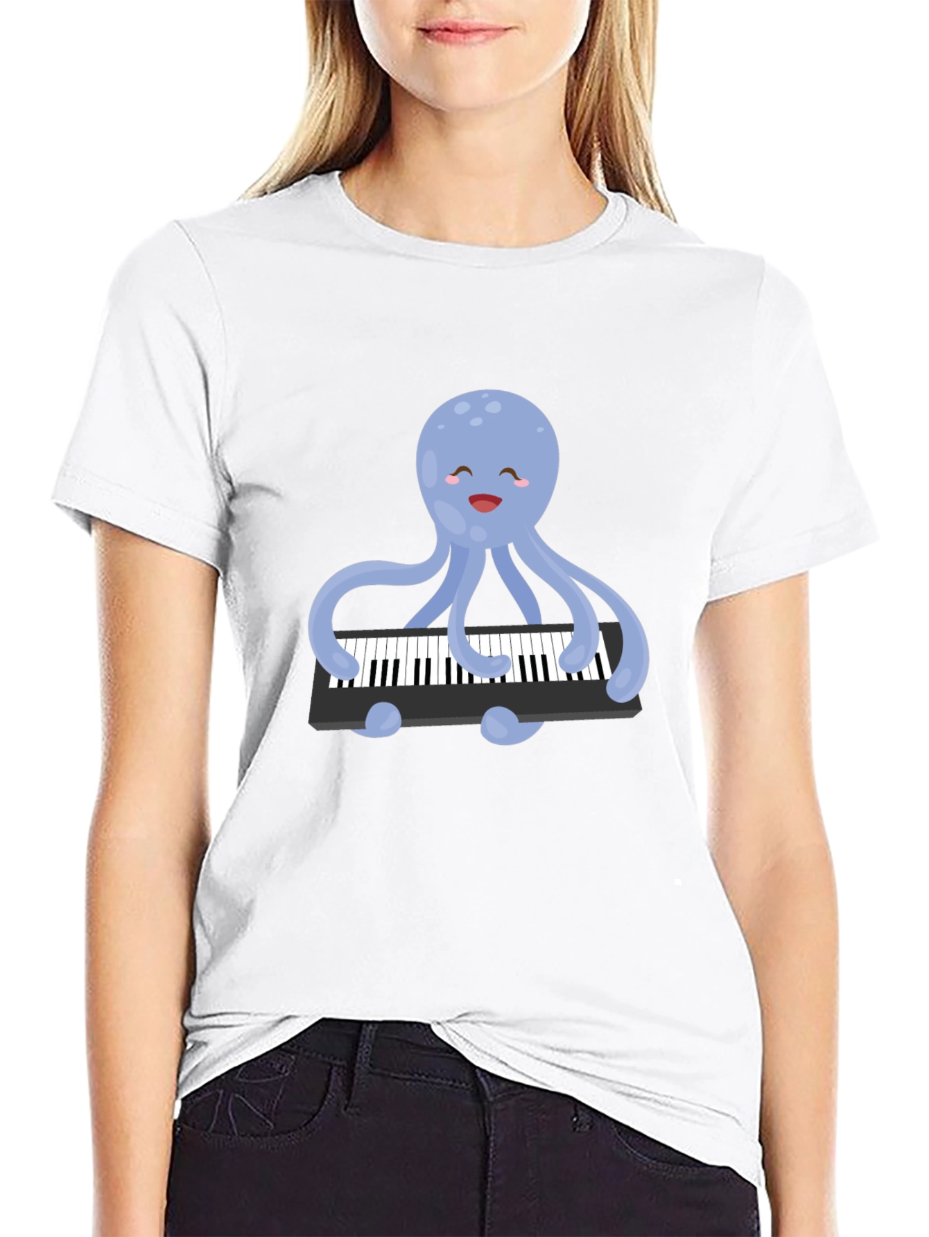 Black Octopus Playing Piano T-Shirt - Unique Design! view 9