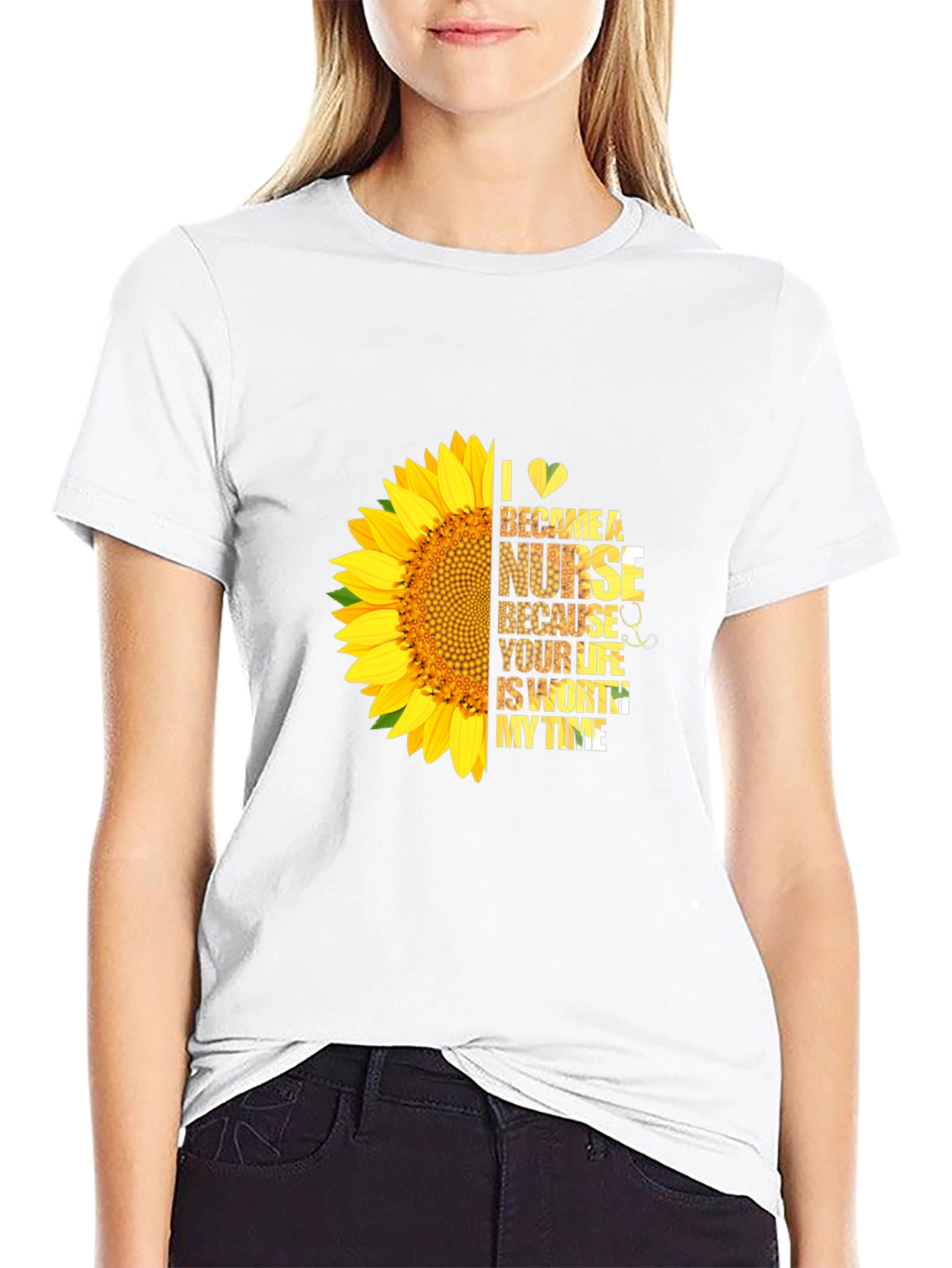 Black Nurse Sunflower Graphic Tee - Black view 9