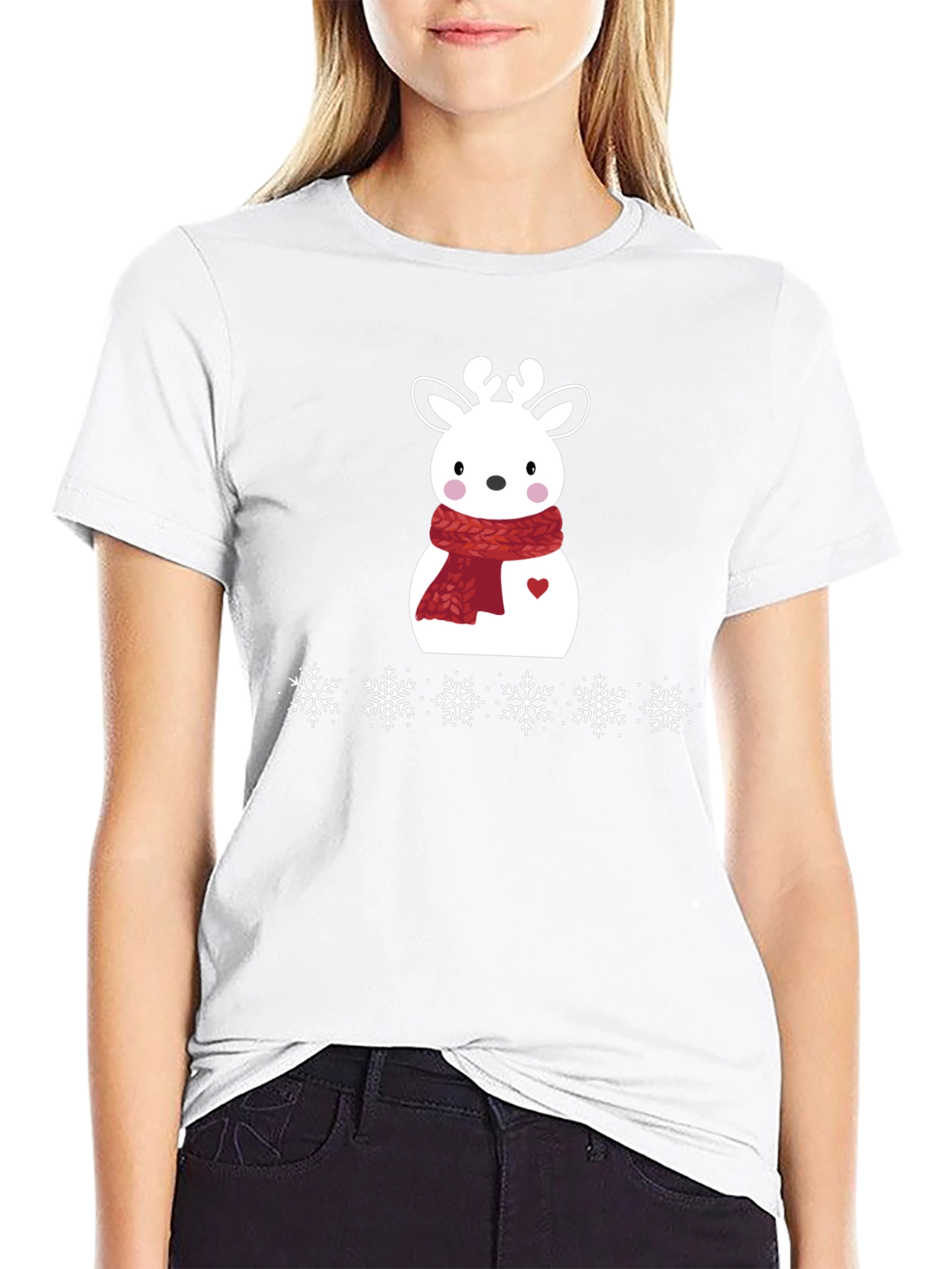 Black Festive Reindeer Holiday T-Shirt - Cute & Comfy! view 9