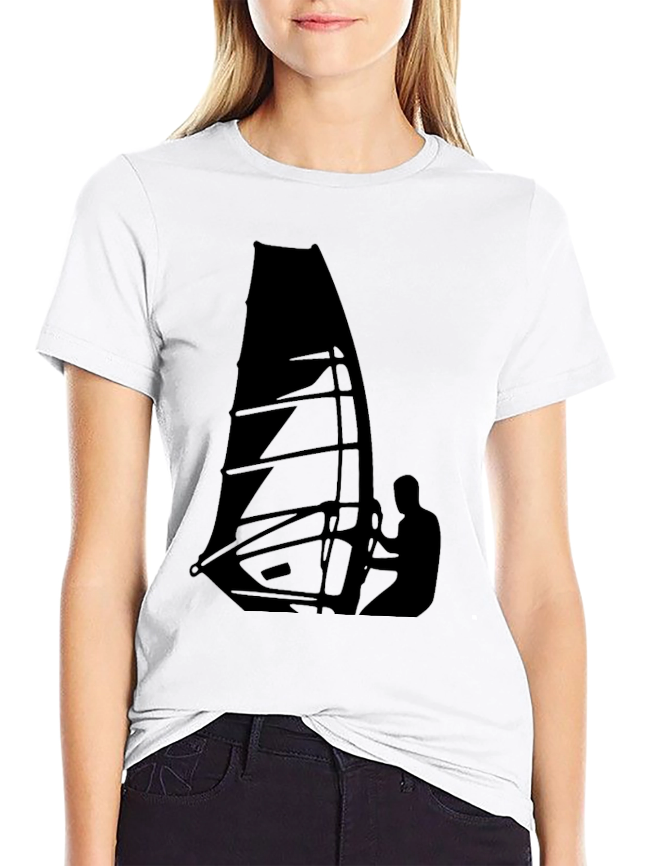 Black Windsurfing Graphic Tee - Black Cotton T-Shirt view 9