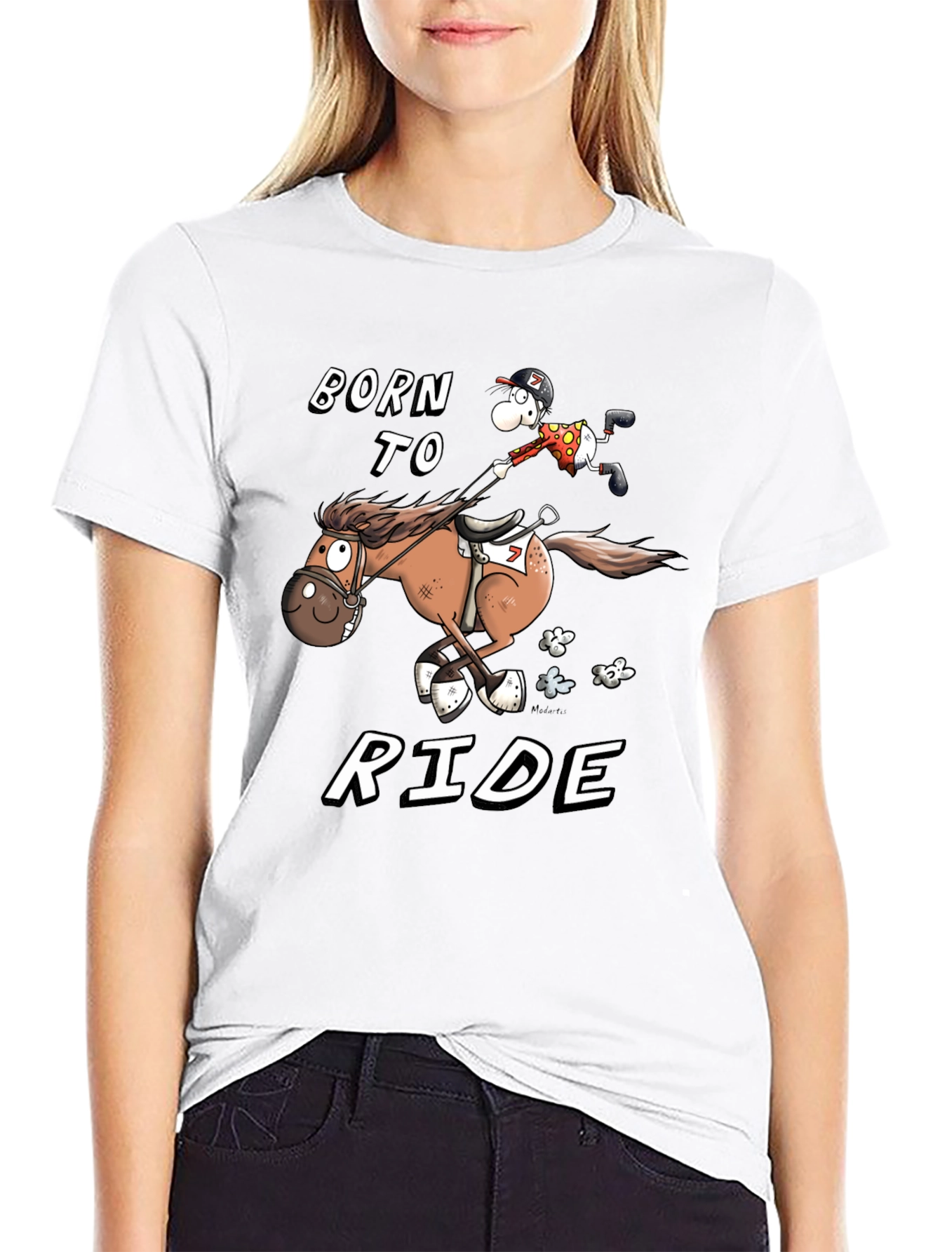 Black Born to Ride T-Shirt - Equestrian Cartoon view 9