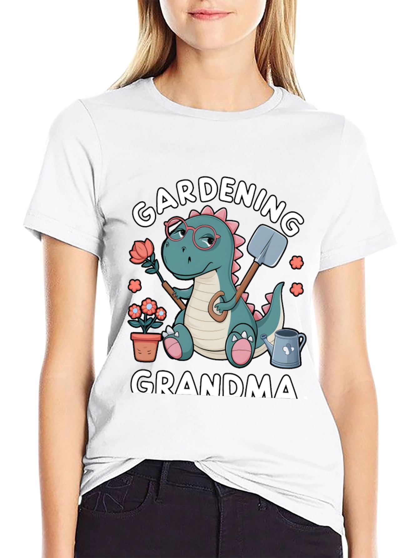 Black Gardening Grandma T-Shirt - Dinosaur Design view 9