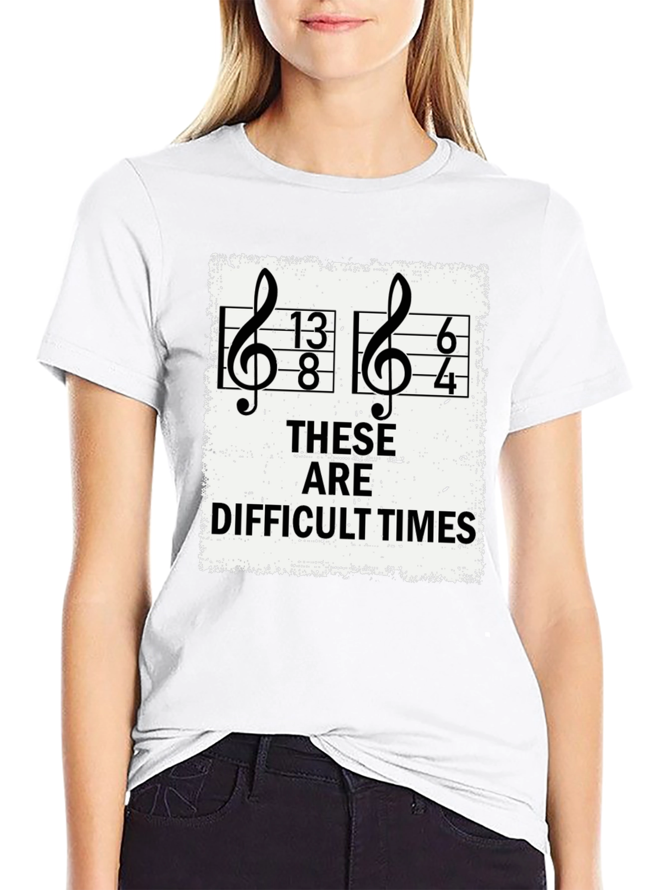 Black Difficult Times Music Pun T-Shirt view 9