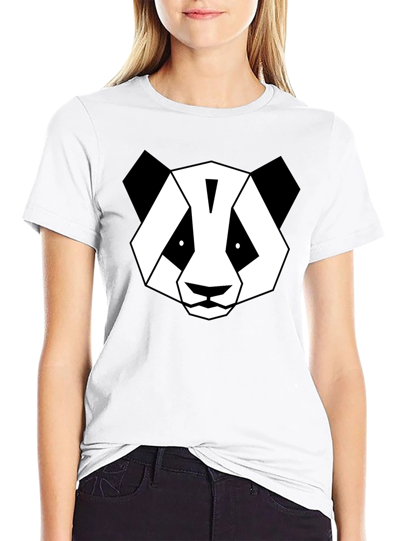 Black Geometric Panda Graphic T-Shirt - Modern Black Tee view 9