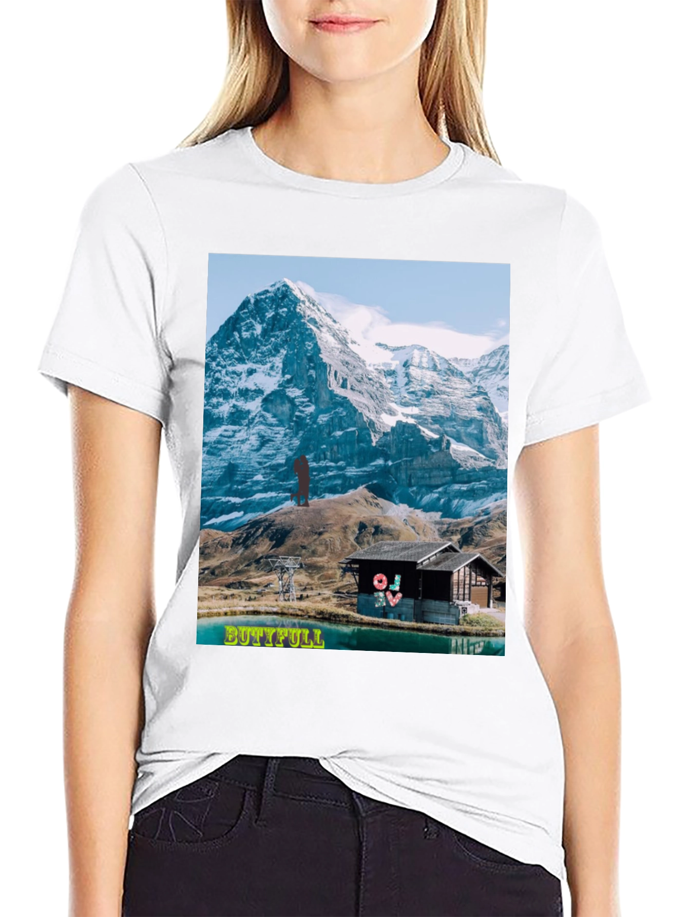 Black Mountain View Graphic Tee - "BUTTIFULL" Novelty Shirt view 9