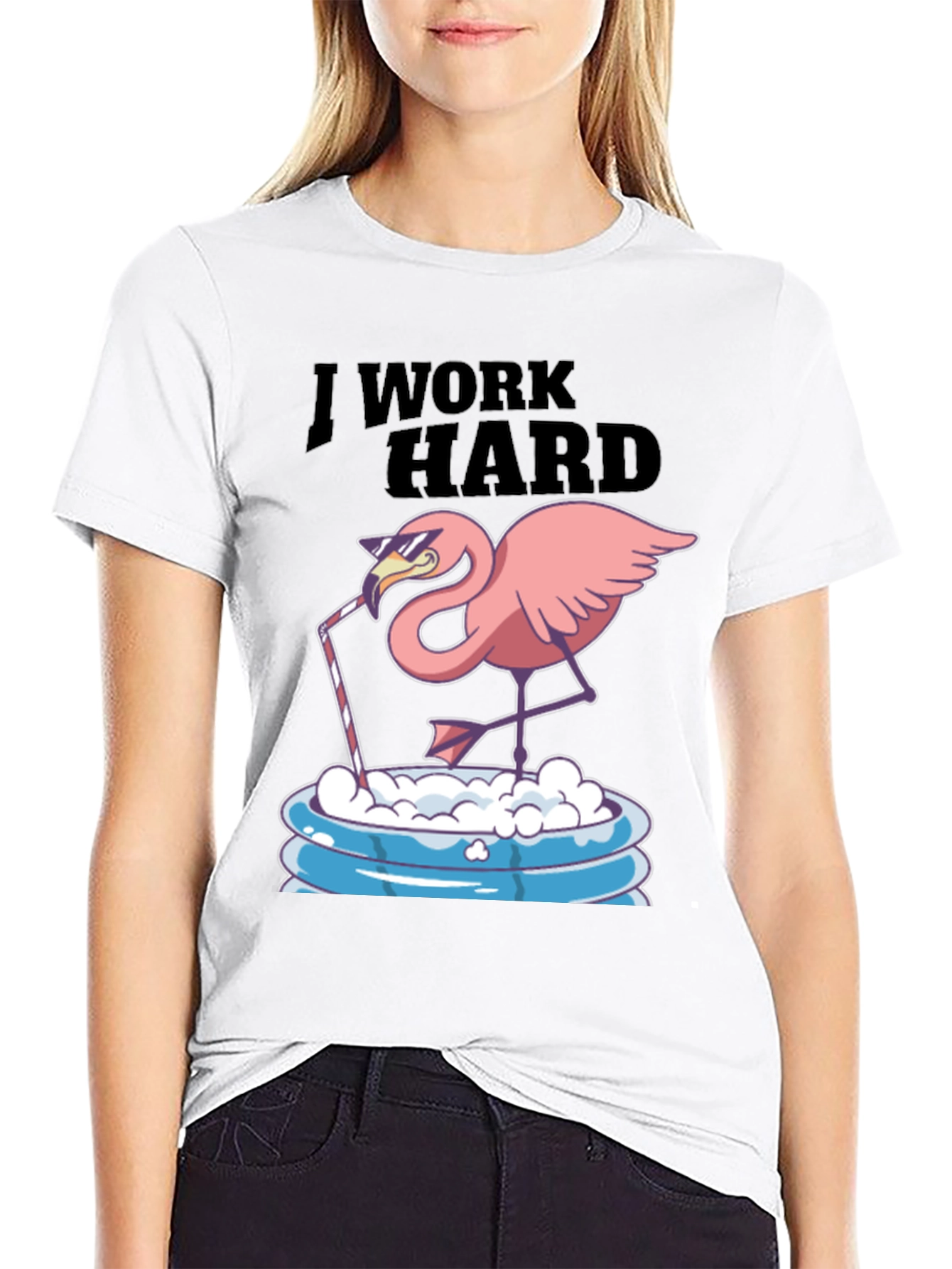 Black I Work Hard Flamingo T-Shirt - Funny Relaxing Tee view 9